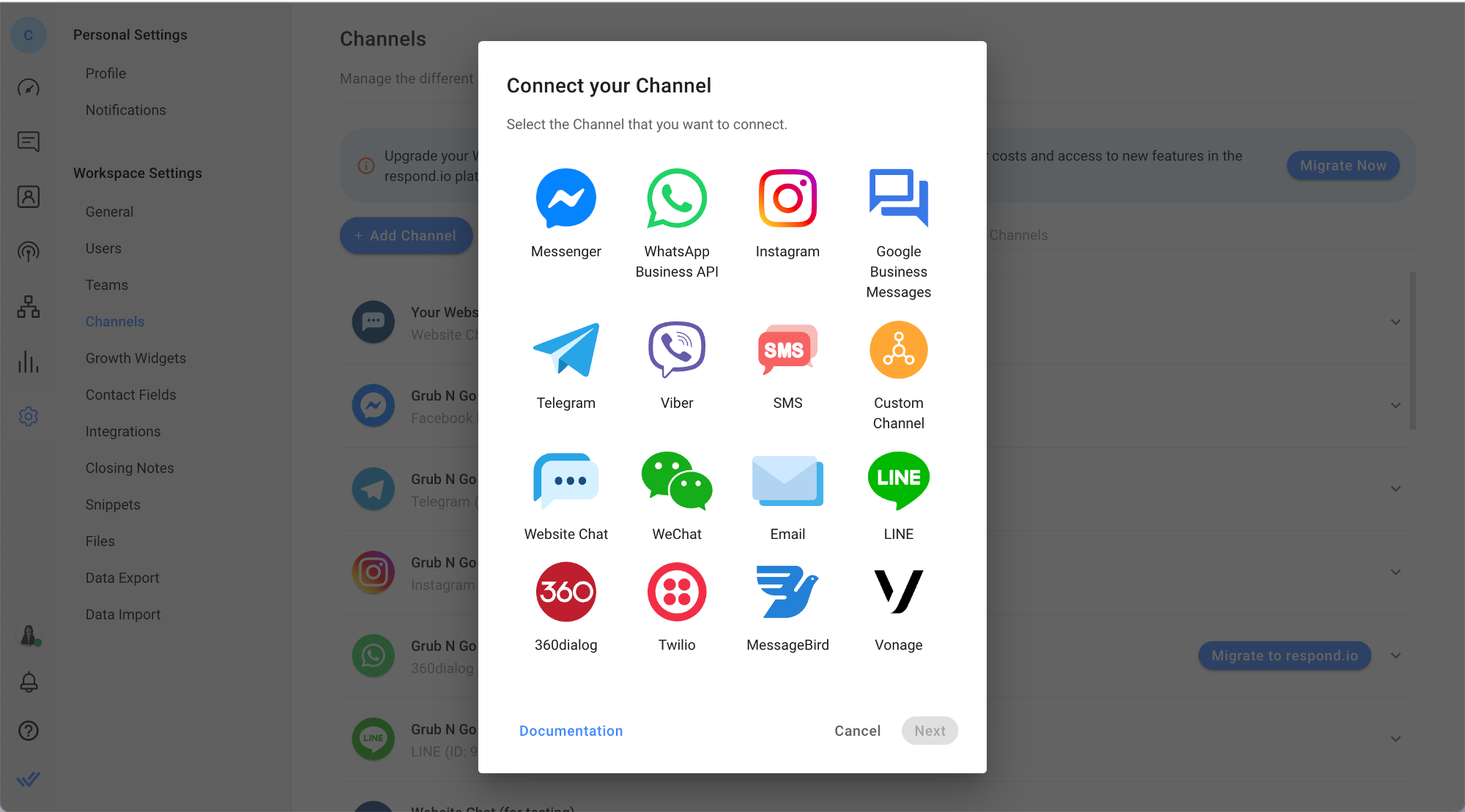 Connect all the channels your customers use to respond.io