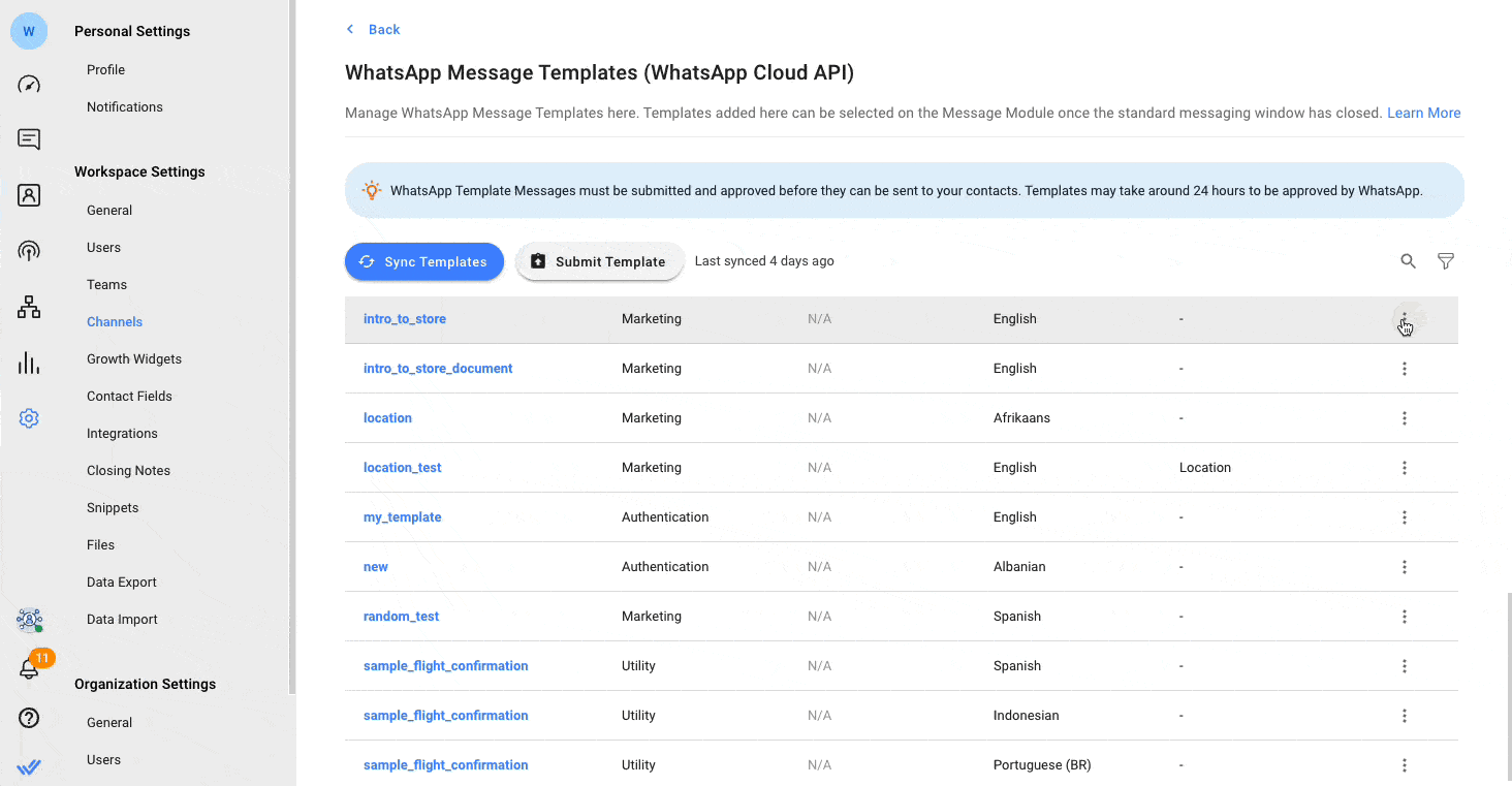 Easily edit and delete Message Templates on respond.io