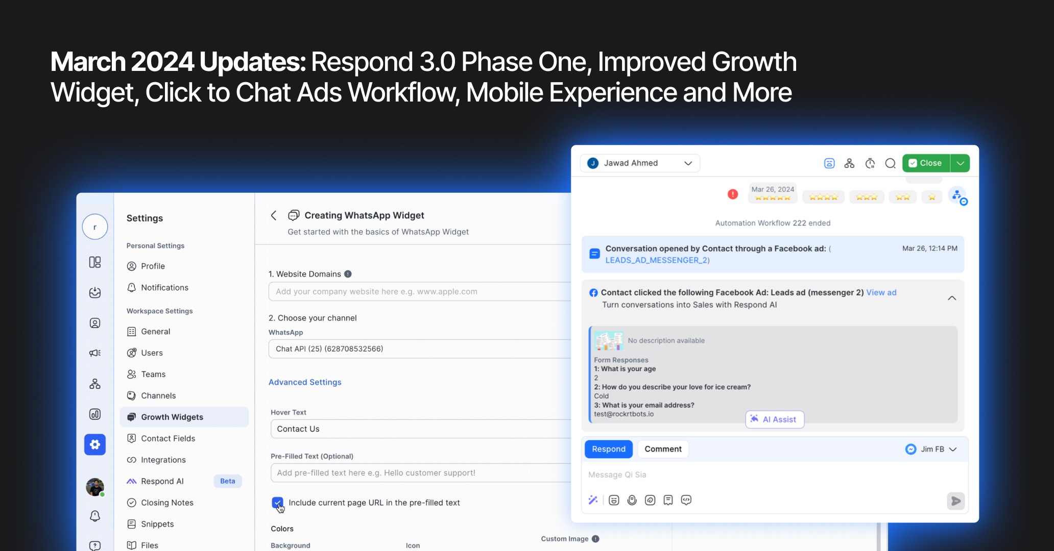 March 2024 Updates: Respond 3.0 Phase One, Improved Growth Widget, Click to Chat Ads Workflow, Mobile Experience and More