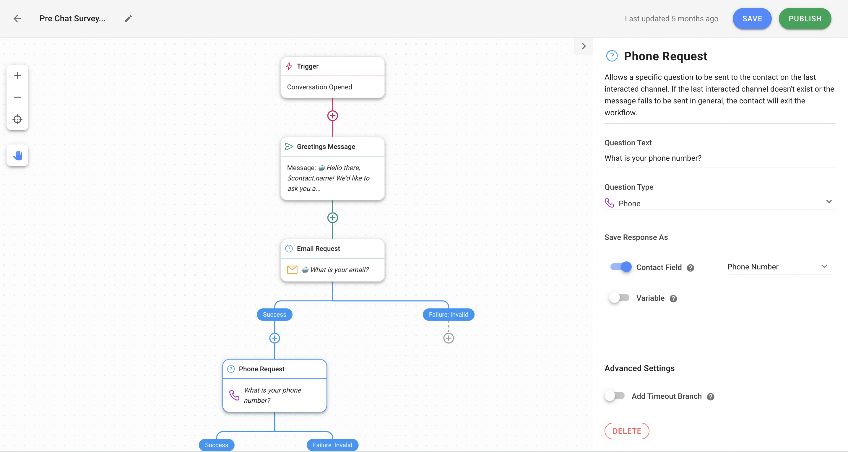 Pre chat greeting with respond.io Workflows