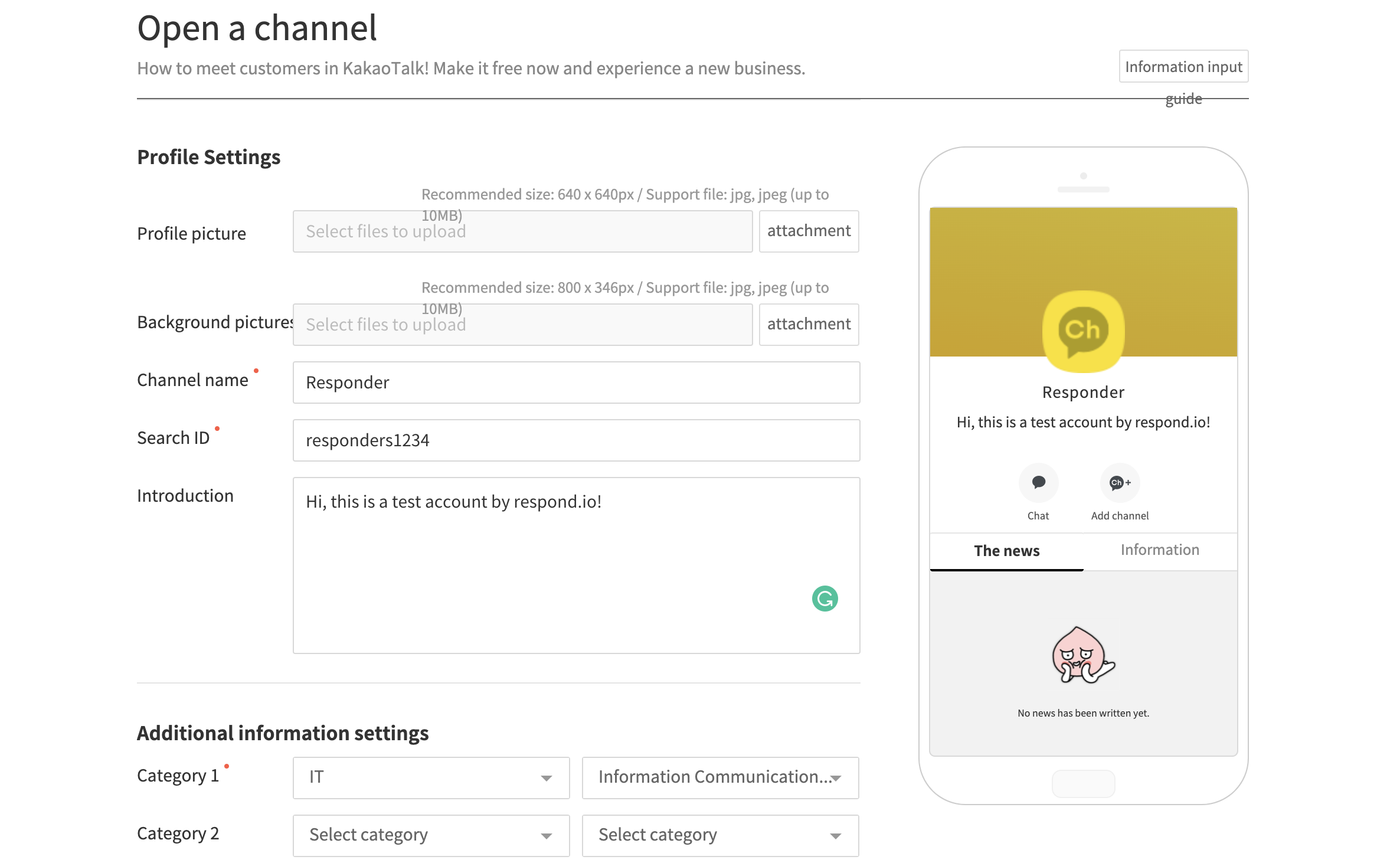 Opening a channel on Kakao for Business platform