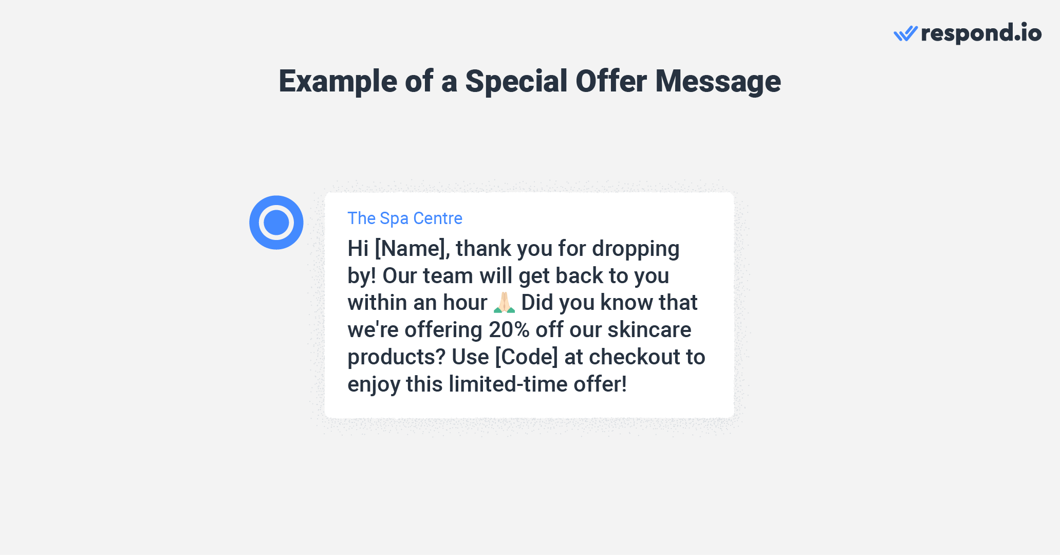 Welcome message for Instagram Page: Example of a special offer message