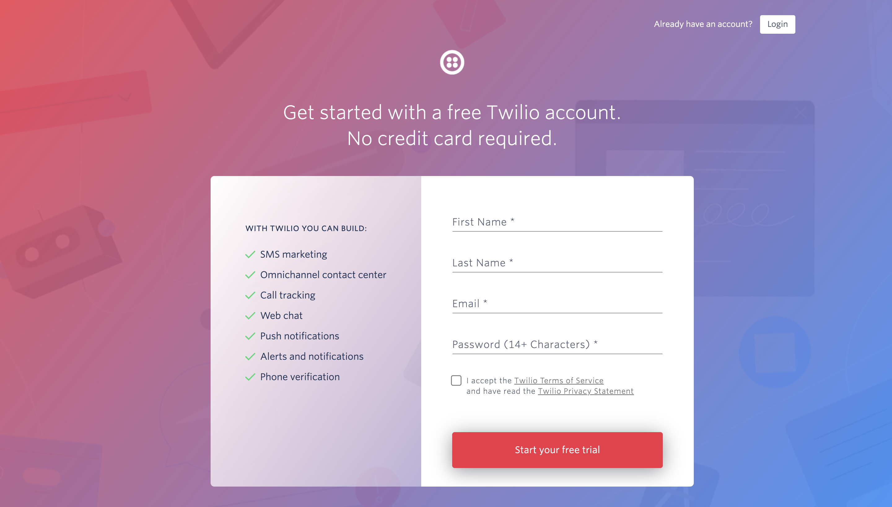 Getting a Twilio Account: Fill Up the Form