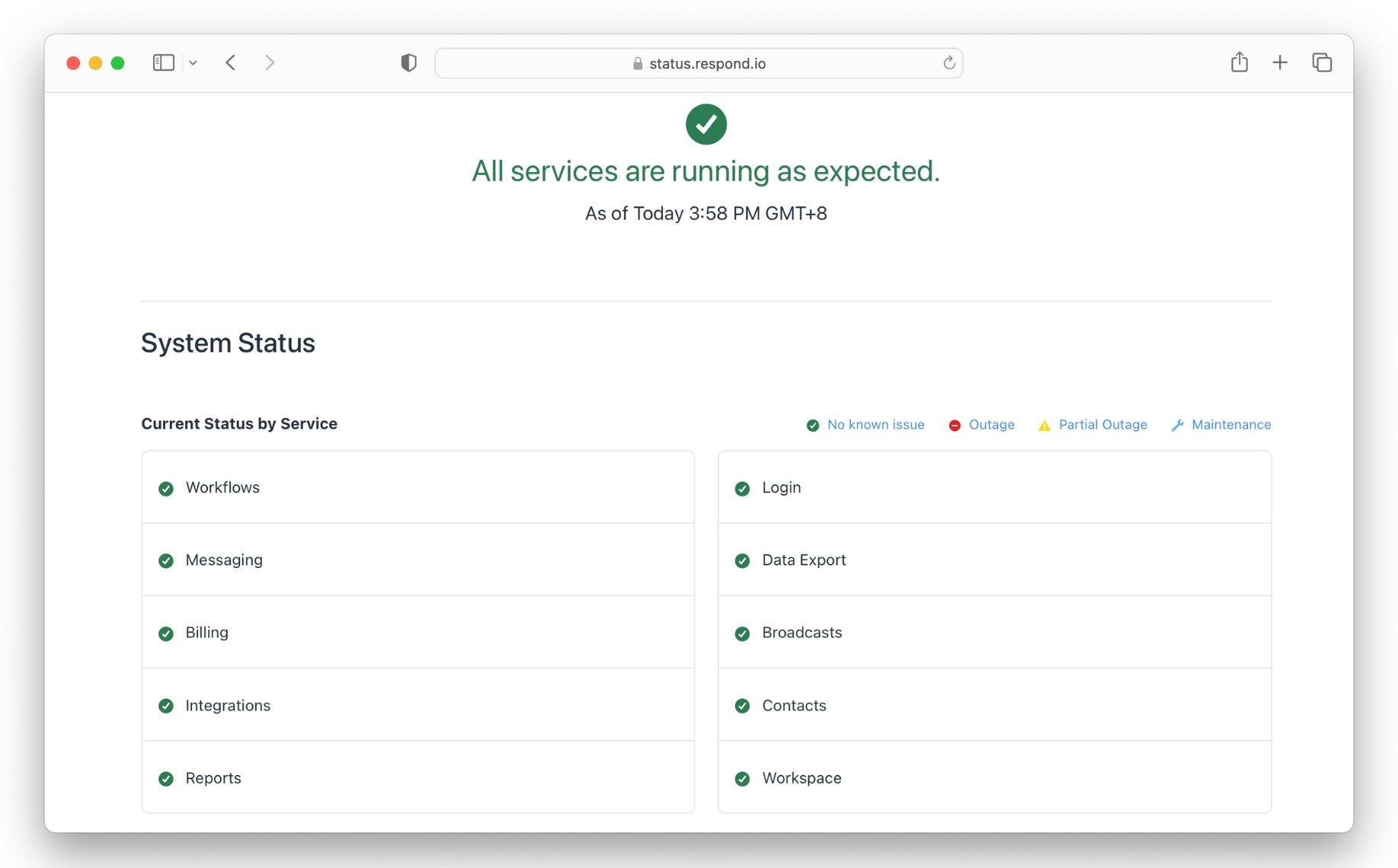 Respond.io status page