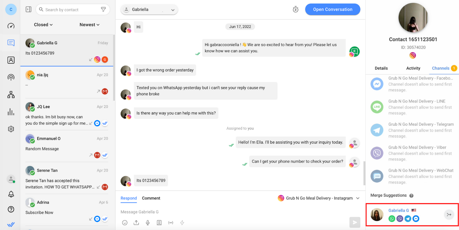 Telegram Customer Support Chat on respond.io: Contact Merge