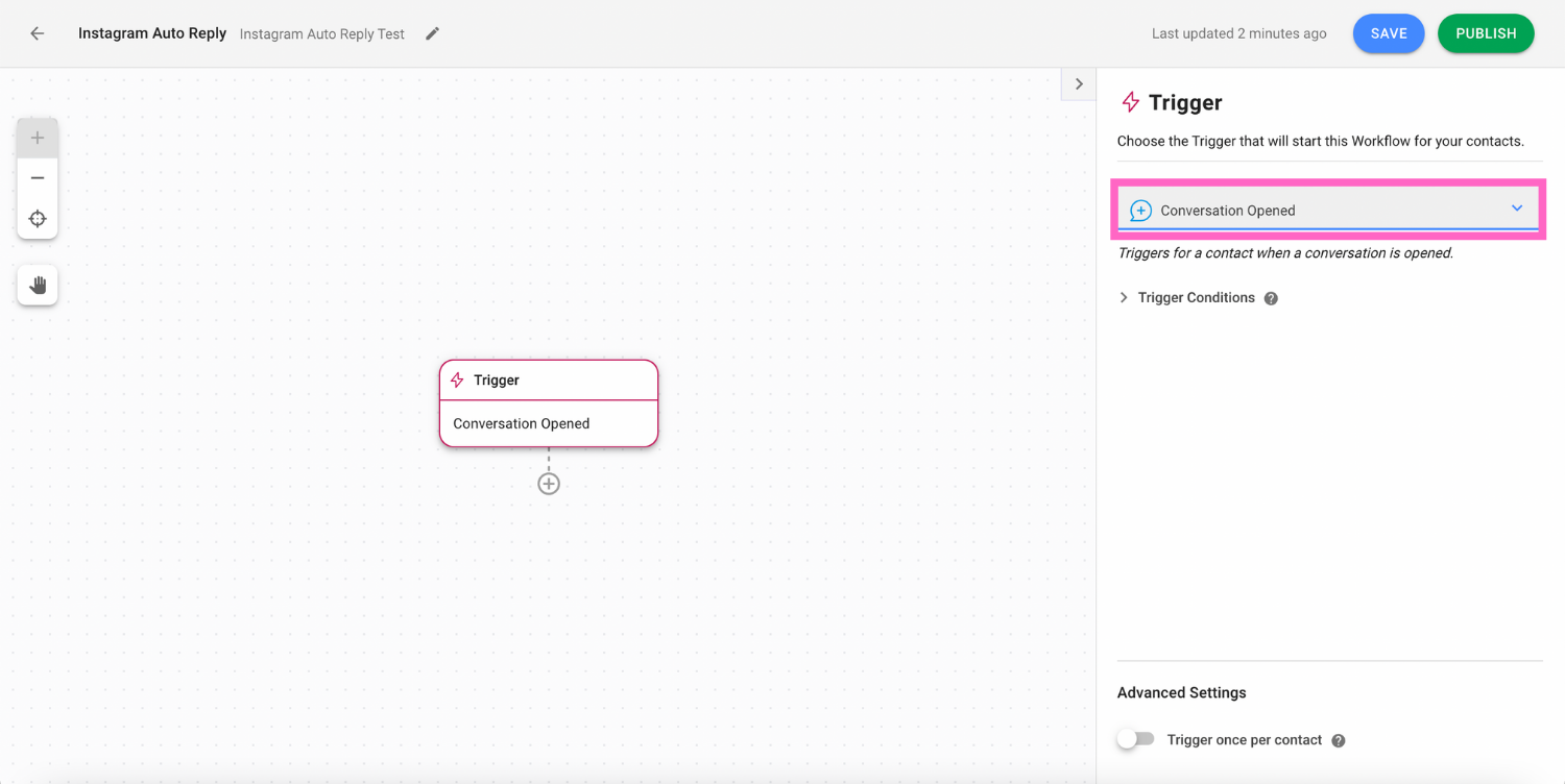 Set Workflow Trigger to conversation opened