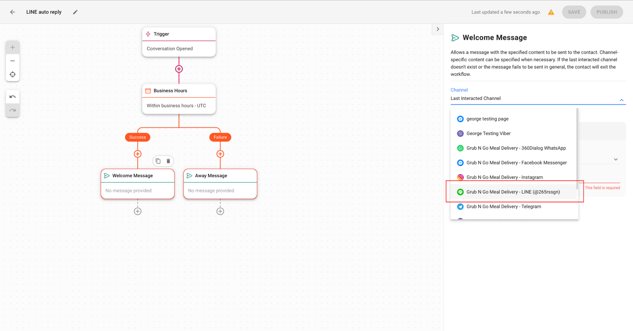 Add a Send a Message Step under the Success and Failure Branches