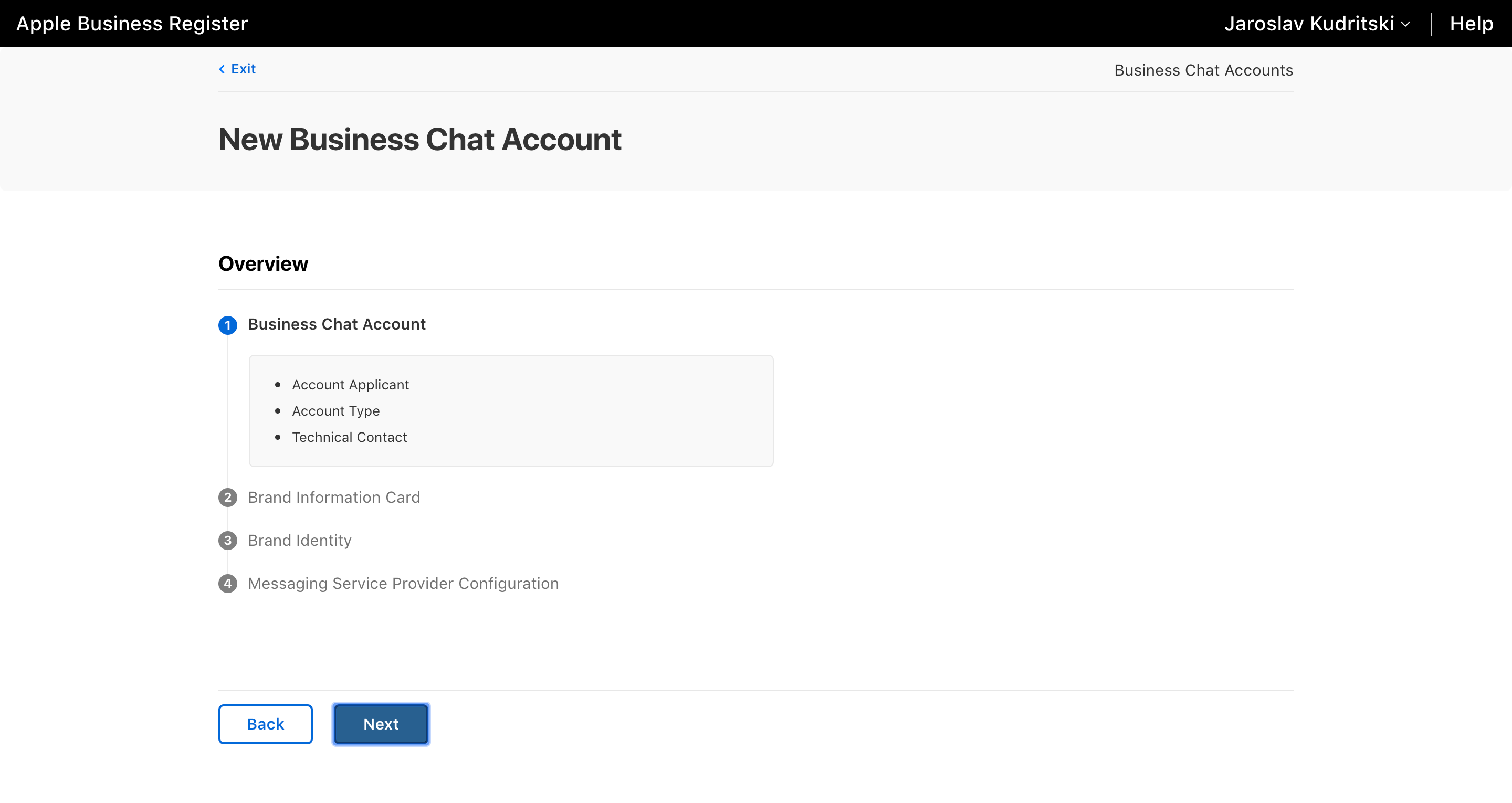 Register For An Account To register a new Business Chat account, select an account applicant and account type. It is required to provide contact information for a technical contact. Providing contact information for a sponsored executive is optional. Businesses can register any location information and the number of locations they have. However, unlike when registering a business with Google My Business a company does not need to provide or declare an address if they do not have one.