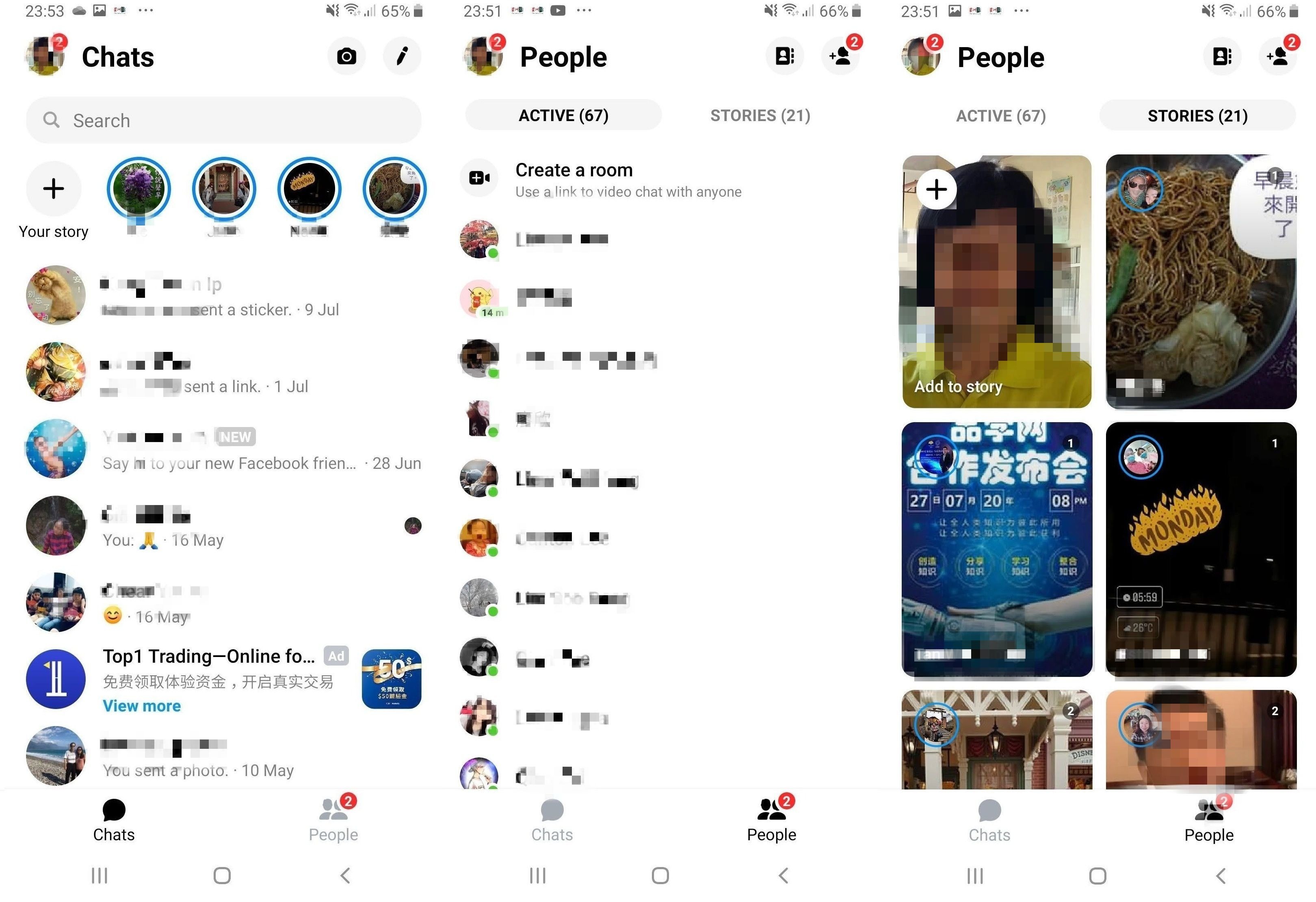 The redesigned Facebook Messenger app