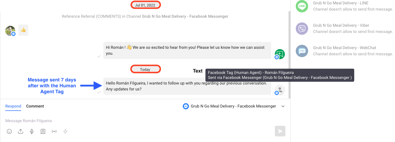 Using the Human Agent Tag on respond.io for customer follow-up 