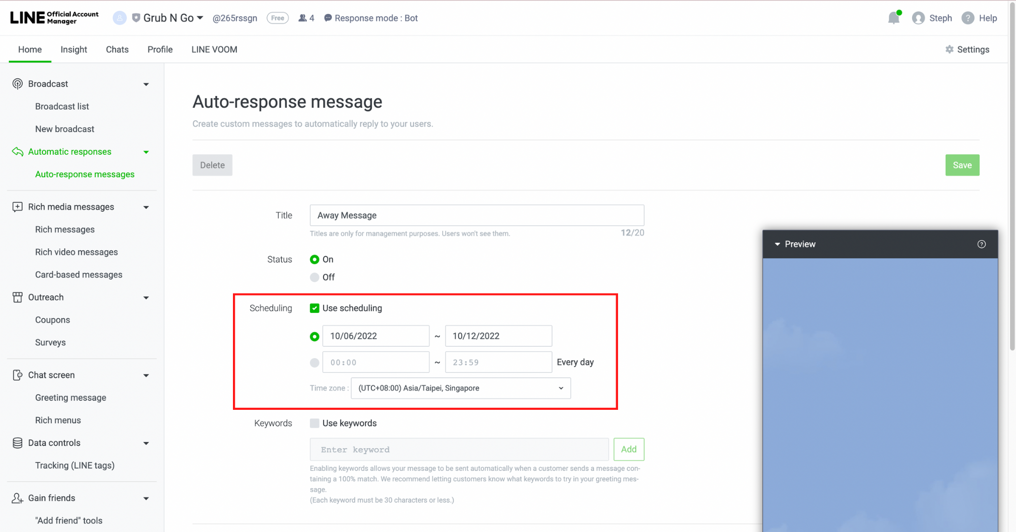 Auto reply LINE: How to schedule it on LINE Official Account Manager