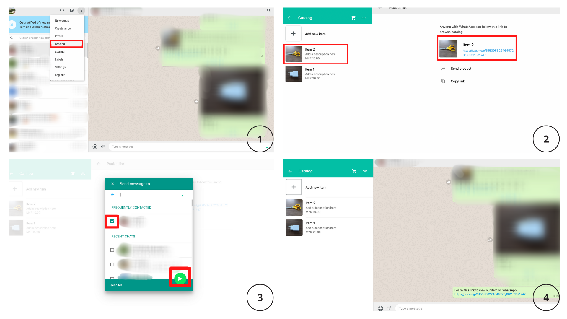 Steps to share a WhatsApp Business Catalog link on web/desktop