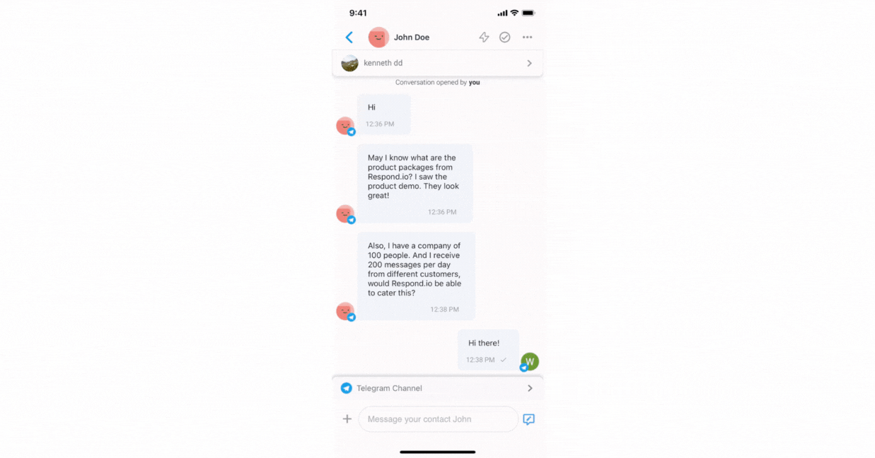 Gif showing how to reply to specific messages on WhatsApp and Telegram