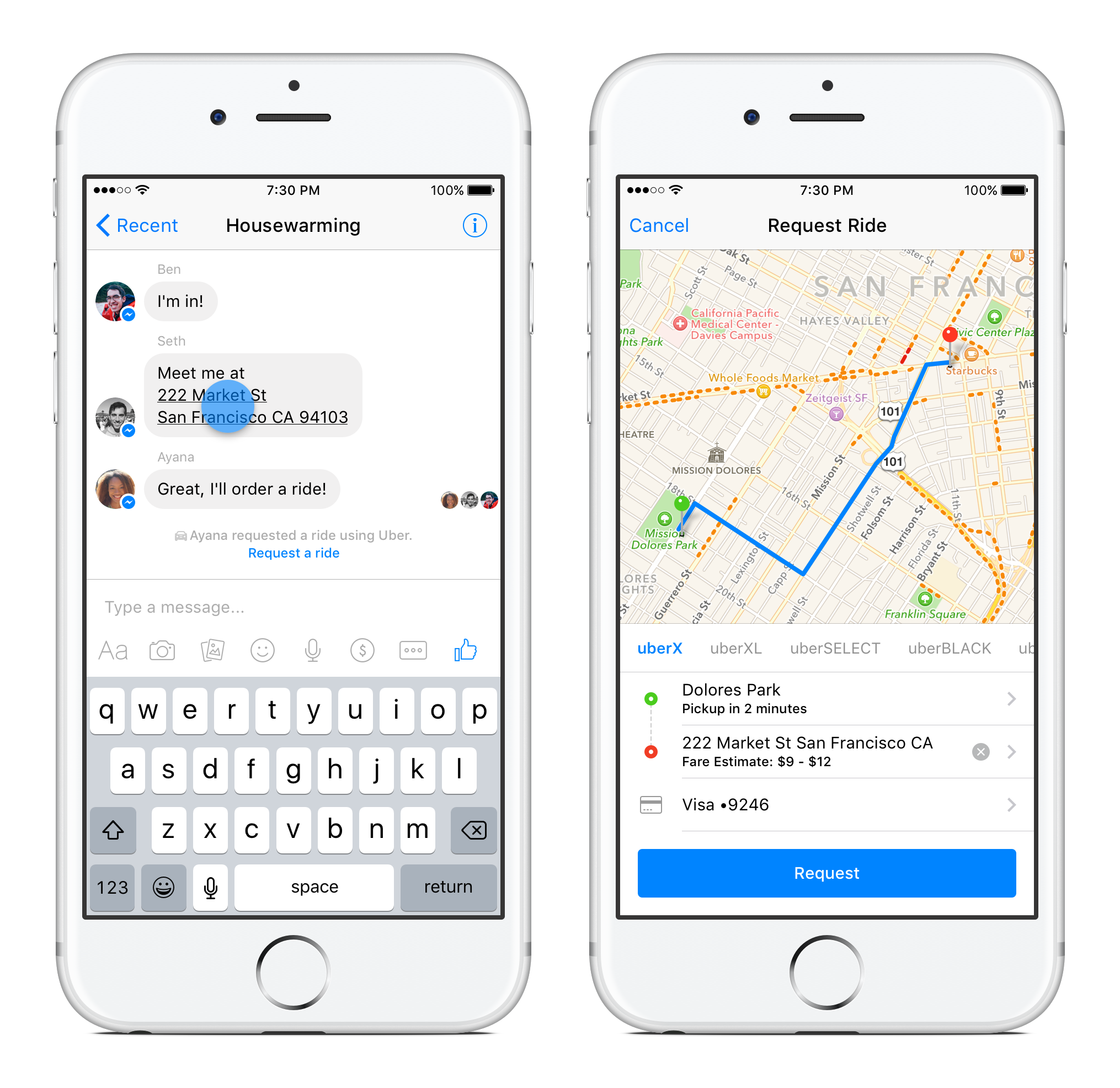 The Uber Facebook Messenger Interface