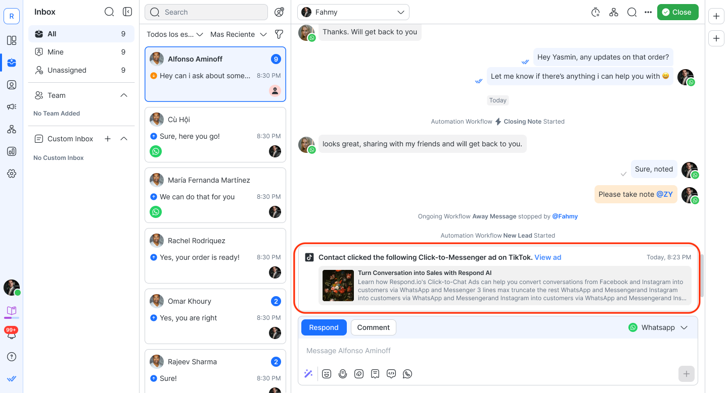 Identify and track which TikTok ad led to a conversation in your Inbox module