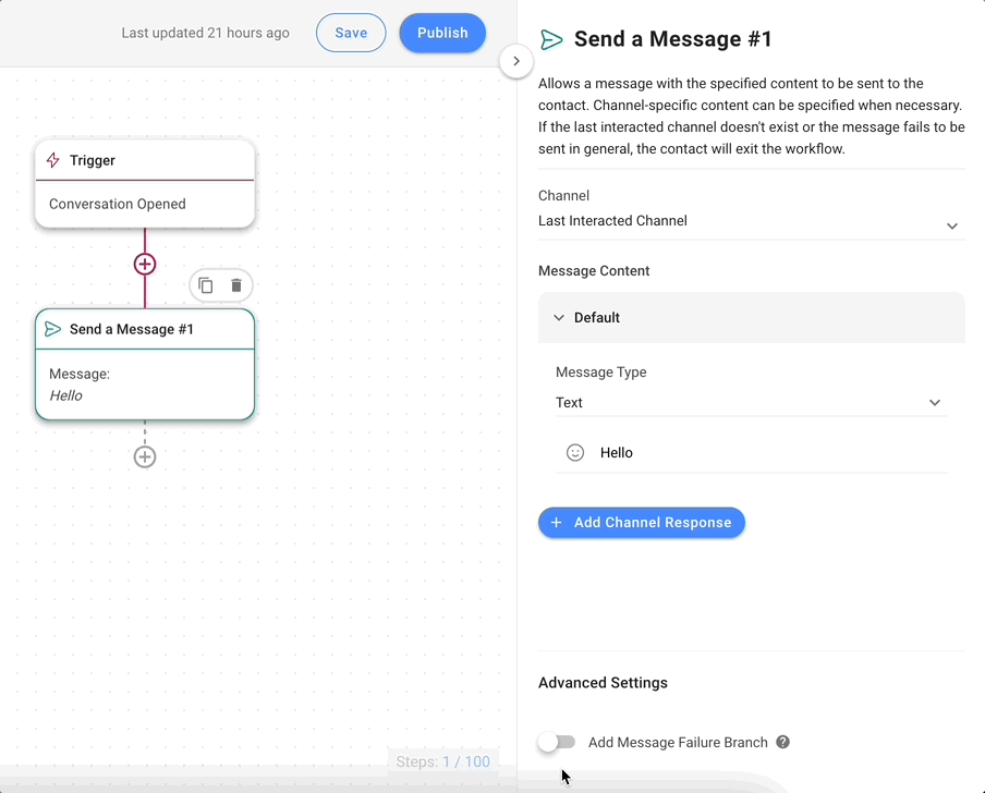 Add a Message Failure Branch to prevent contacts from exiting the Workflow when a message fails to be sent