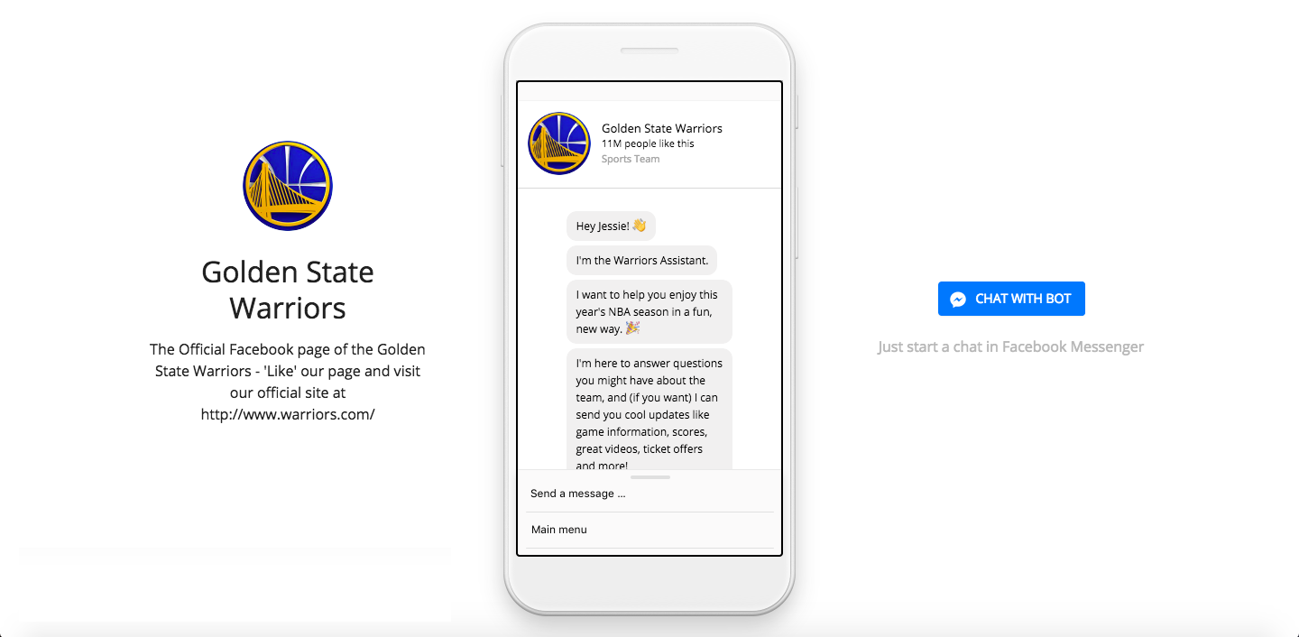 Golden State Warriors Facebook Messenger Start Page