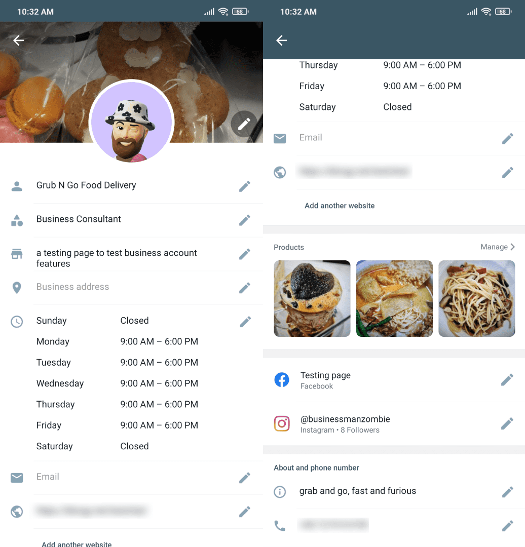 WhatsApp Business profile