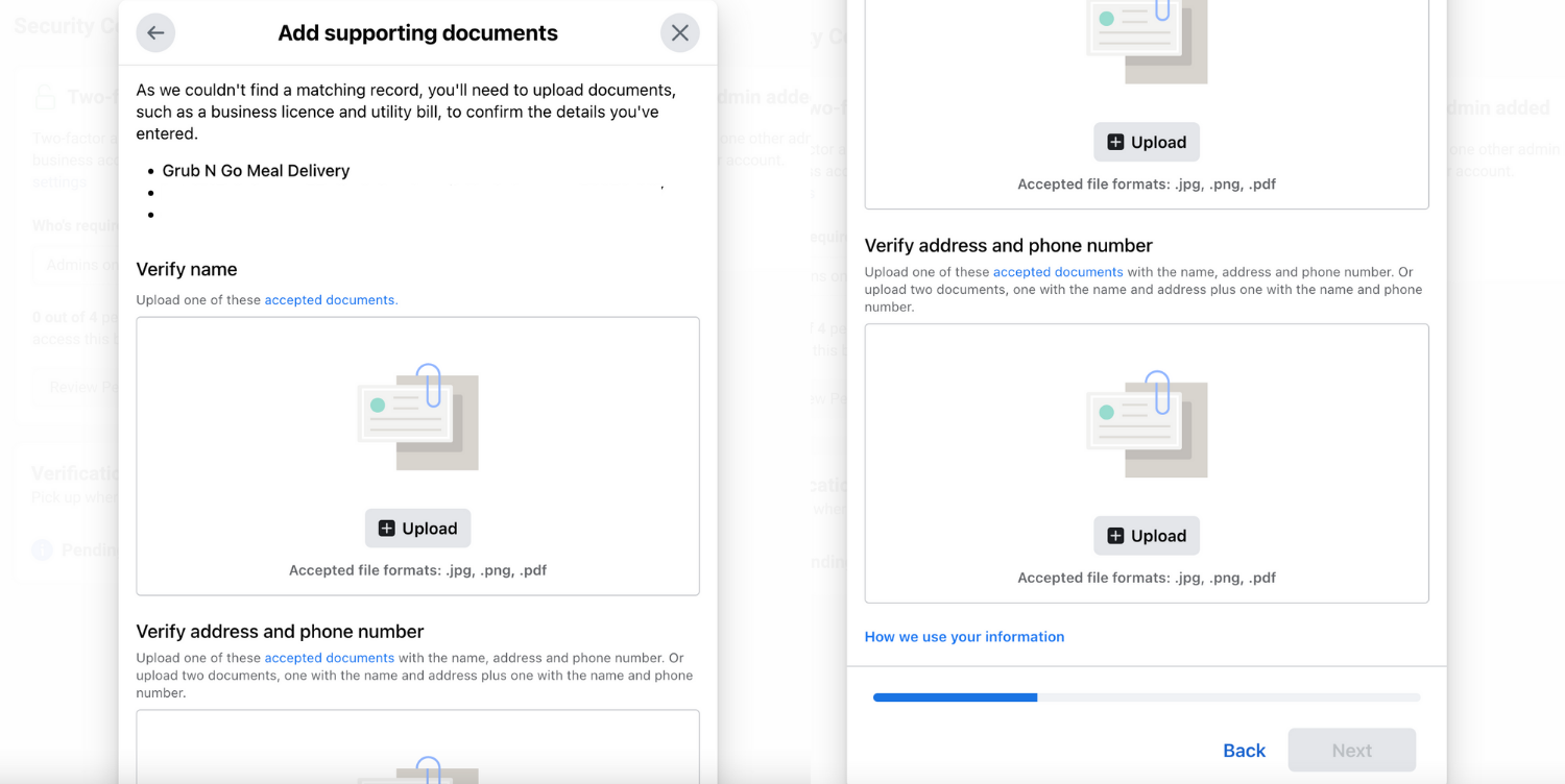 how to verify business account on facebook: Add supporting documents for business verification facebook