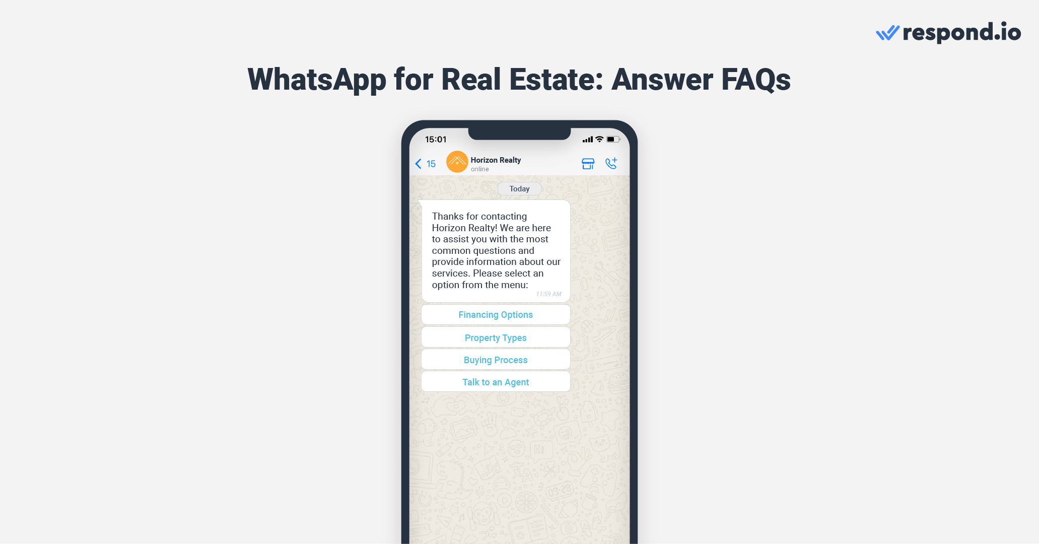 WhatsApp real estate: Use a FAQ menu to answer common questions