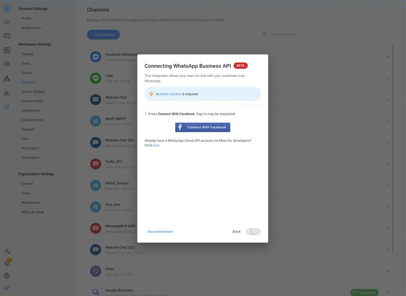 Signing up for WhatsApp Cloud API with respond.io is quick and effortless. Once you click on this link, you’ll be guided through a seamless WhatsApp API sign-up process – from linking your Facebook Business Account to adding a phone number.  The entire process takes only a few minutes. Refer to our WhatsApp API guide for step-by-step instructions.