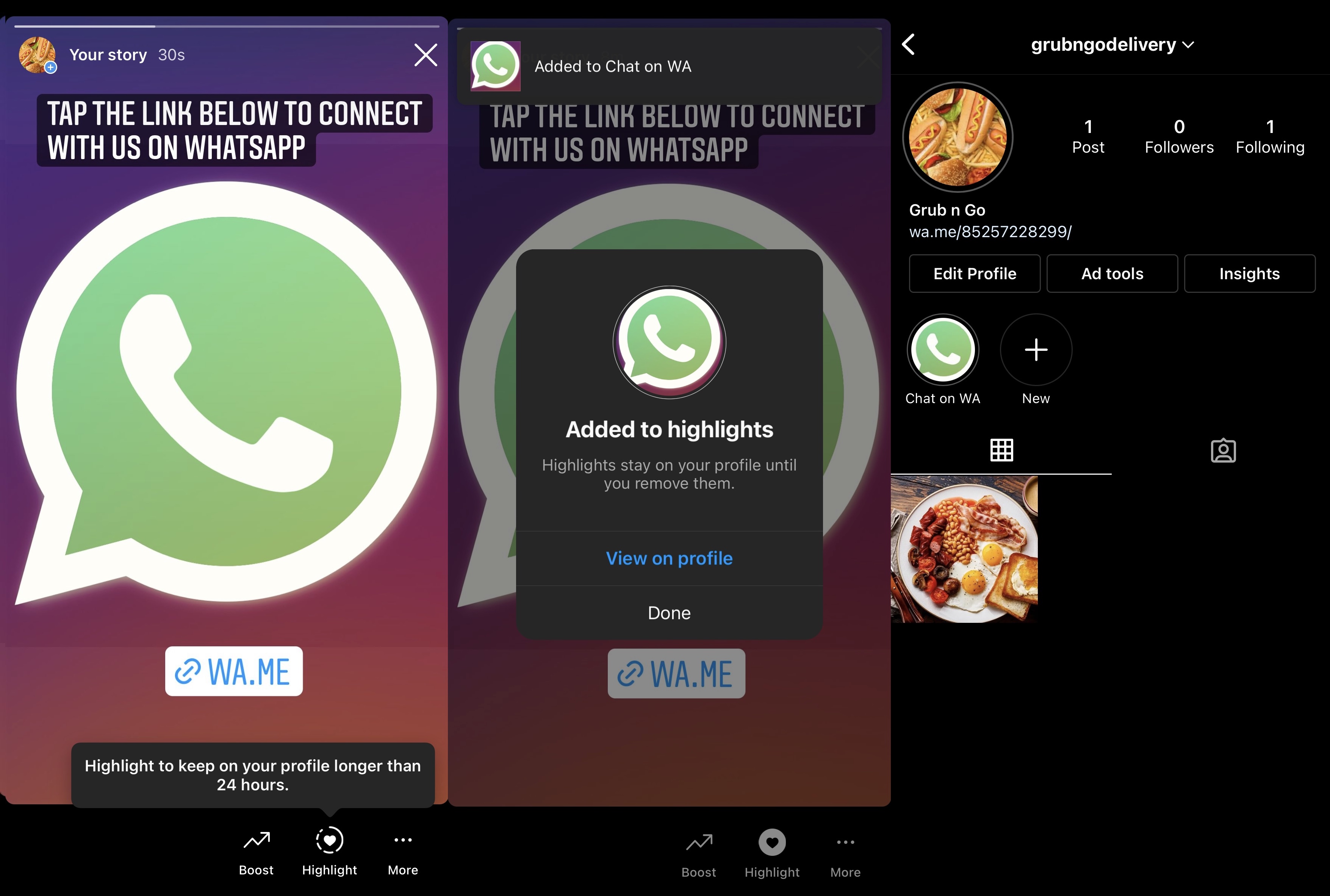 This is an image that shows how to Add WhatsApp chat link on Instagram. 