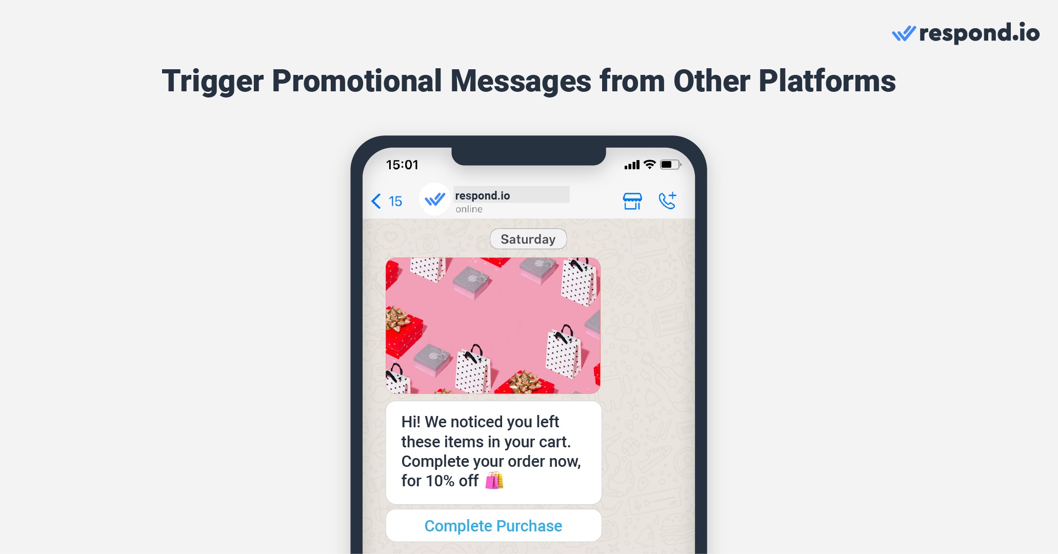 Looking for Sleekflow alternatives? Respond.io offers advanced promotional messaging, triggering messages like abandoned cart notifications from platforms like Shopify, WooCommerce, and Magento to boost conversions.