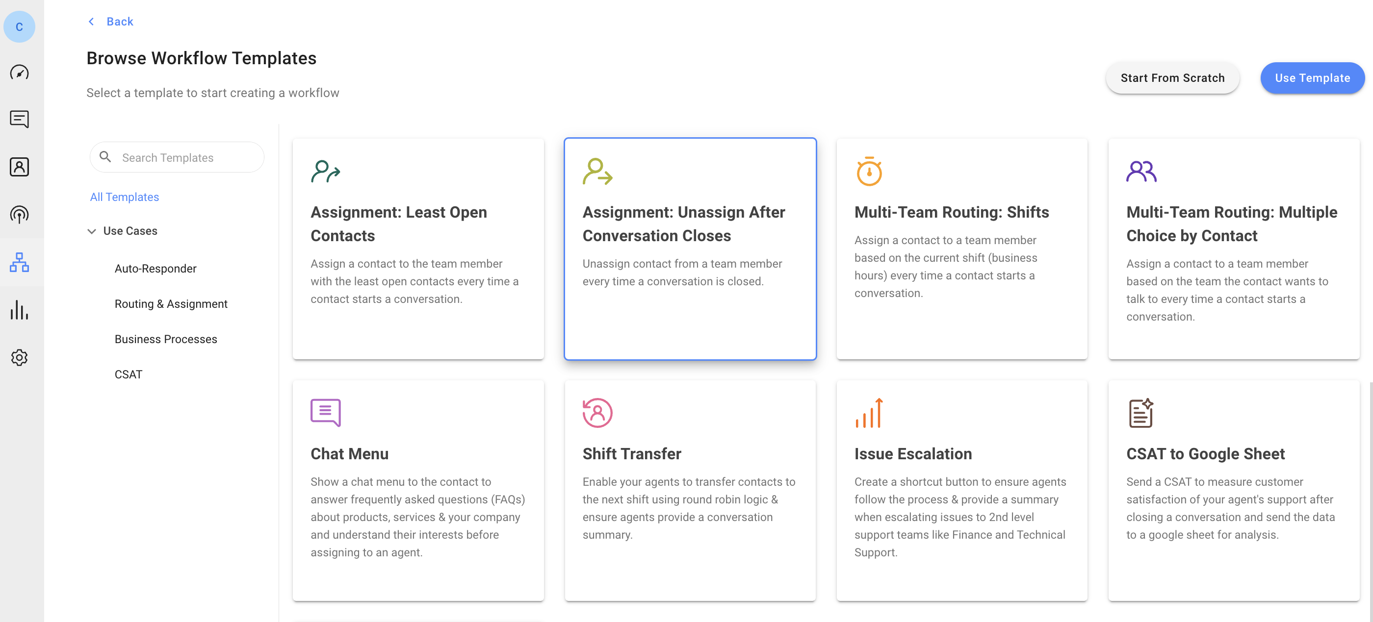 Use the Unassign After Conversation Closes Workflow template