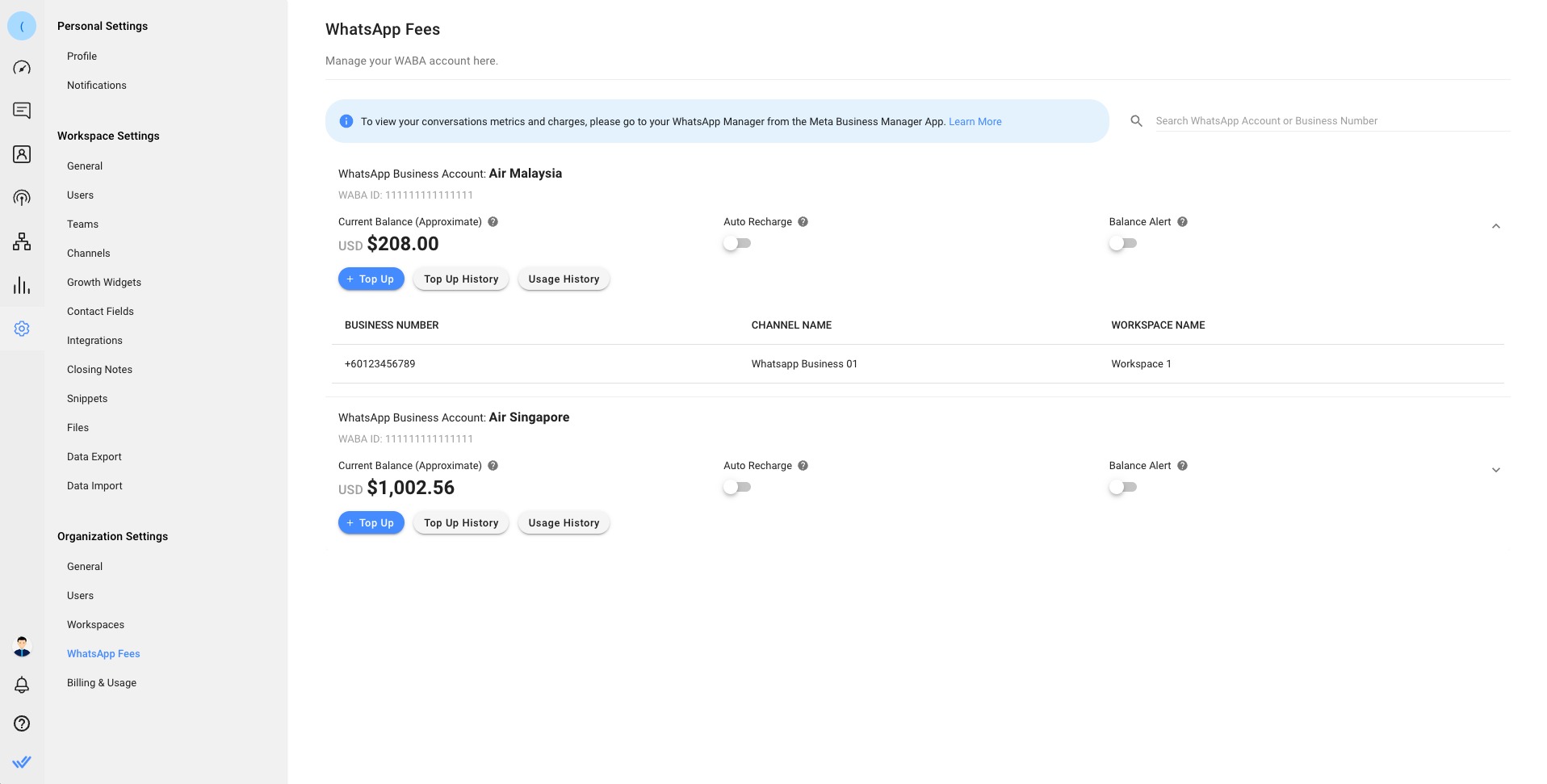 Manage WhatsApp fees on the respond.io WhatsApp Fees Module