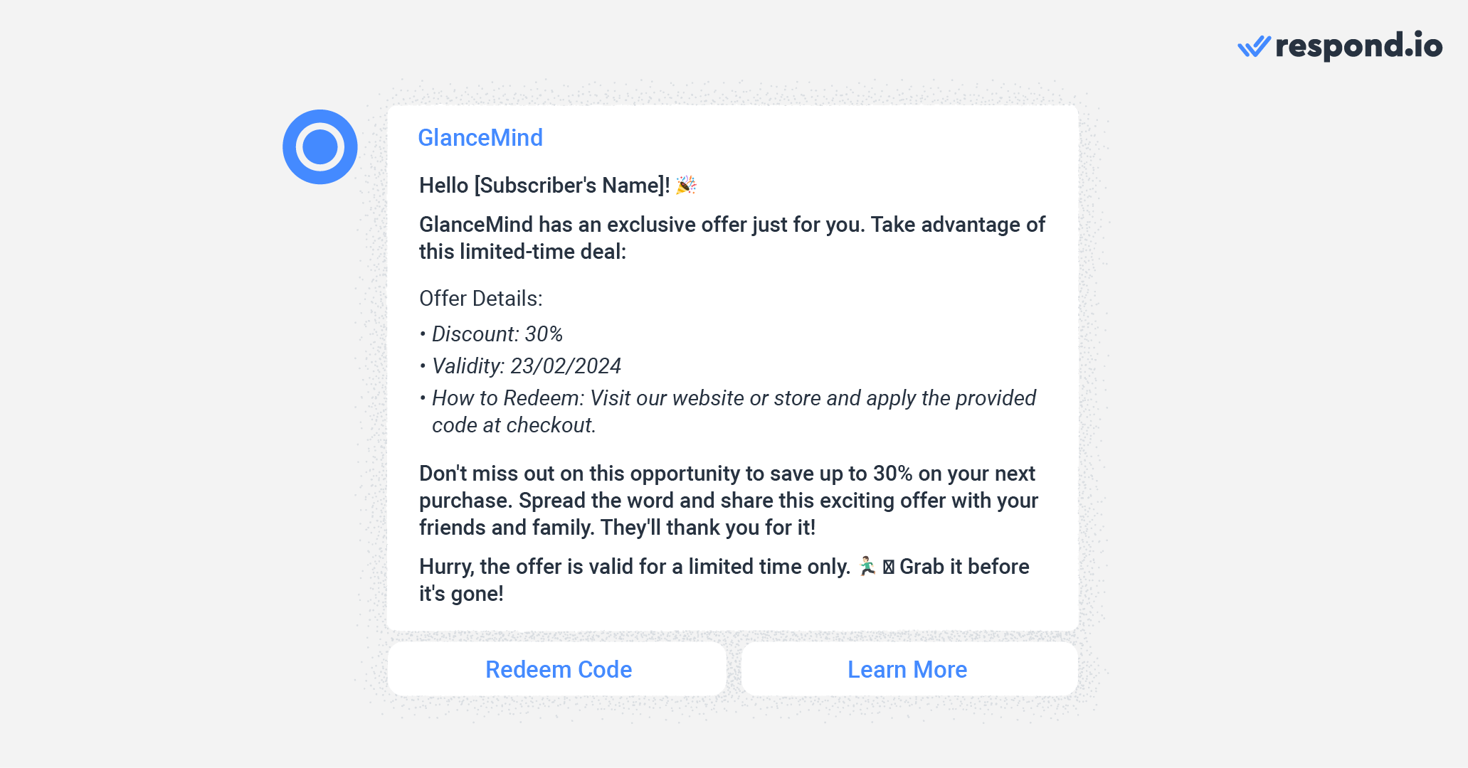 WhatsApp newsletter examples: Exclusive offer