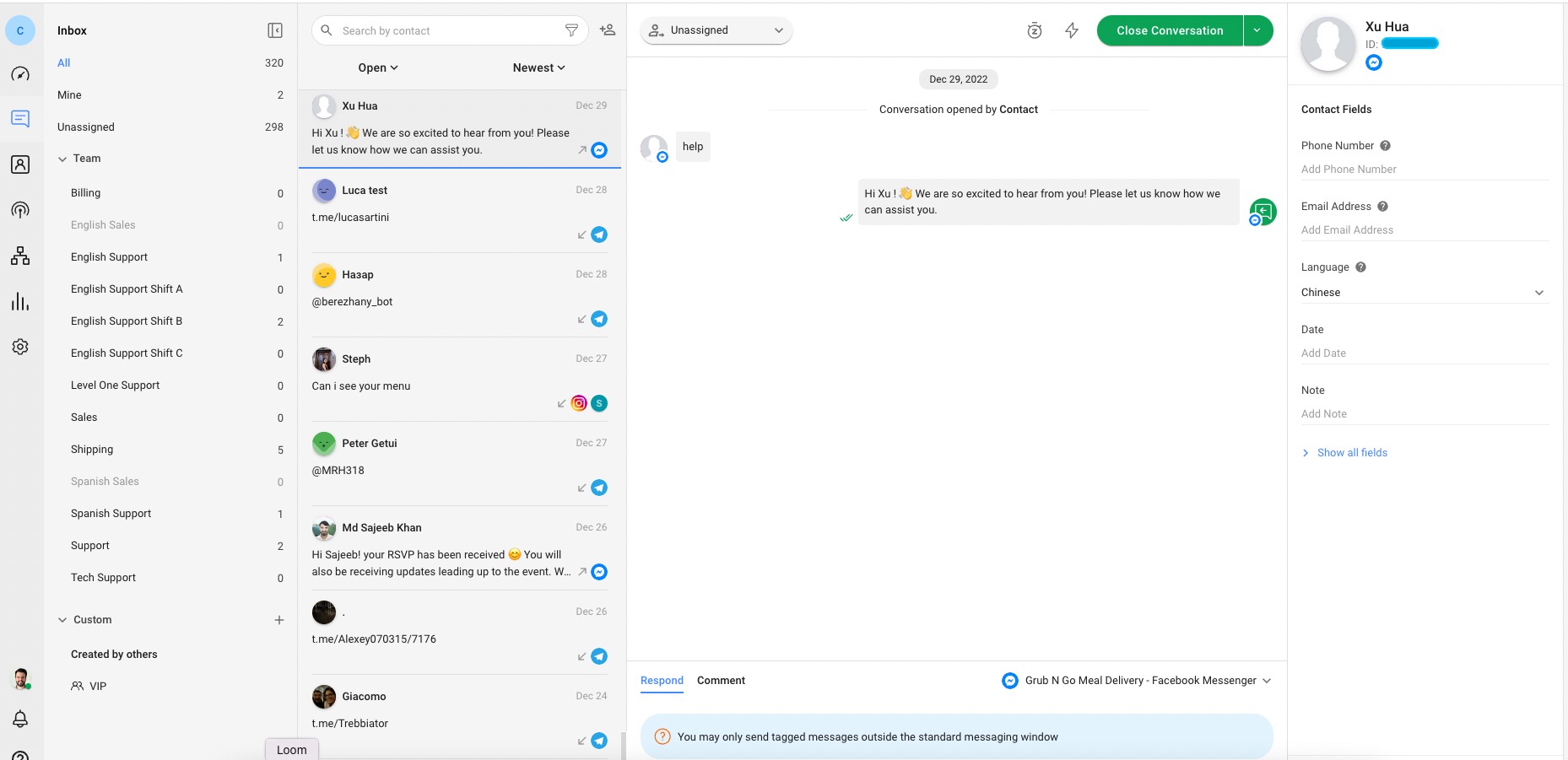 This image shows respond.io, one of the best conversational customer support software. Respond.io allows you to monitor live conversations in real time, providing valuable insights into customer interactions. From the respond.io Dashboard, managers can identify trends, track customer sentiment and make informed decisions about support strategy.