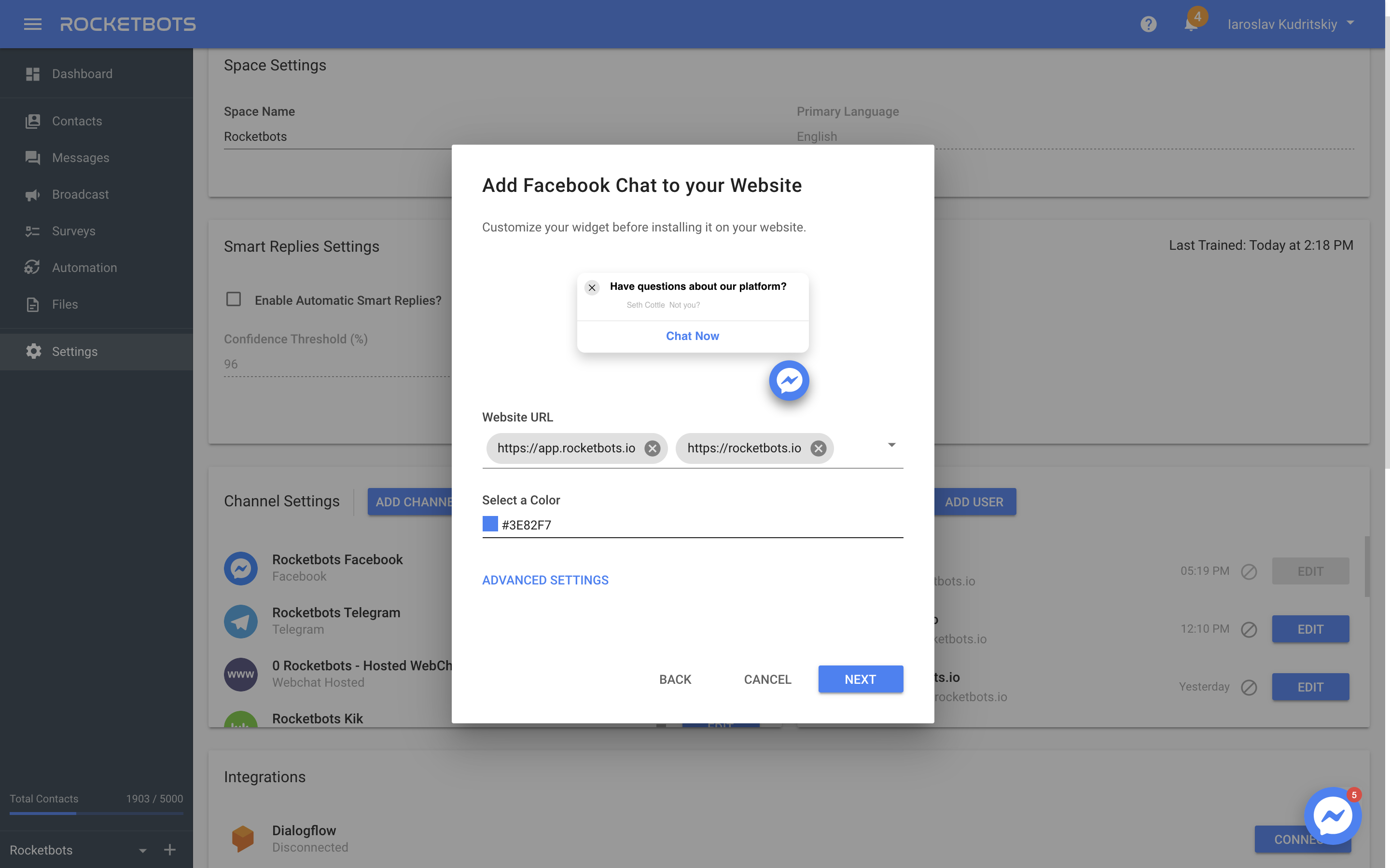 Whitelist Domains & Select A Color To Add Facebook Customer Chat Plugin To Your Website With Facebook Customer Chat Plugin