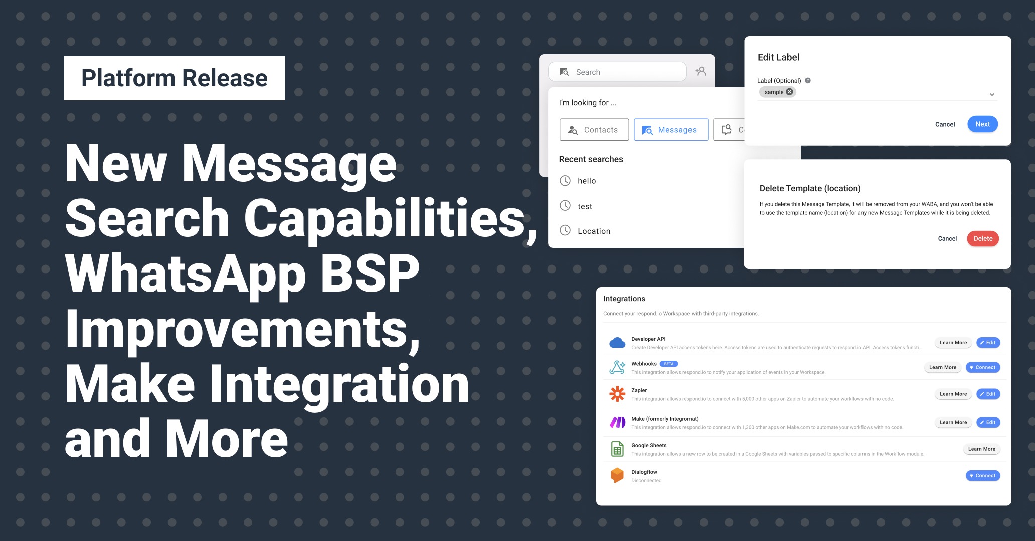 Respond.io New Message Search, WhatsApp BSP Improvements, Make Integration and More