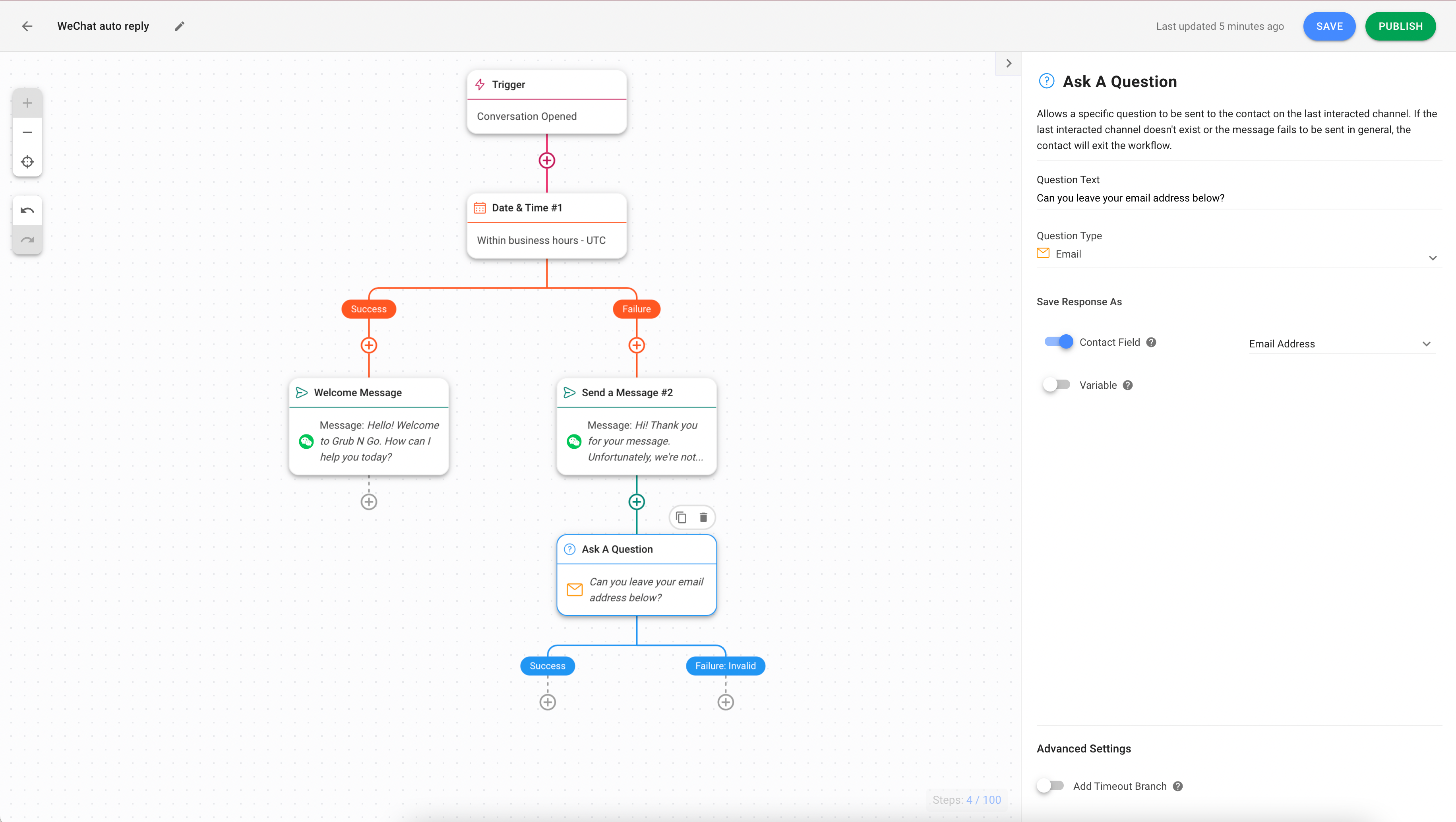 Add the Ask A Question step to collect customers’ information