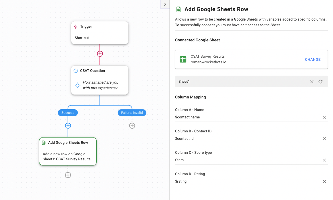 Transfer the customer satisfaction ratings to a Google Sheet