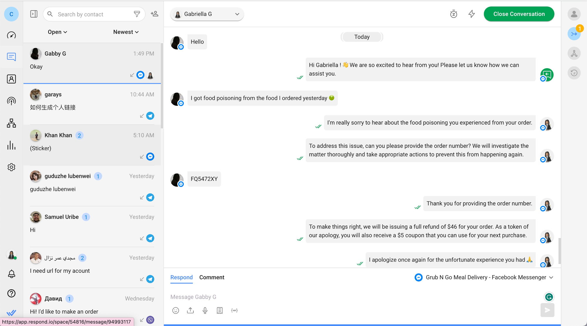 Communicating with customers in the respond.io inbox