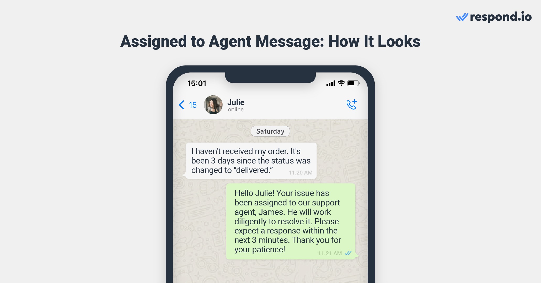 Assign agent: Send assigned to agent message to inform customers of their assignment status