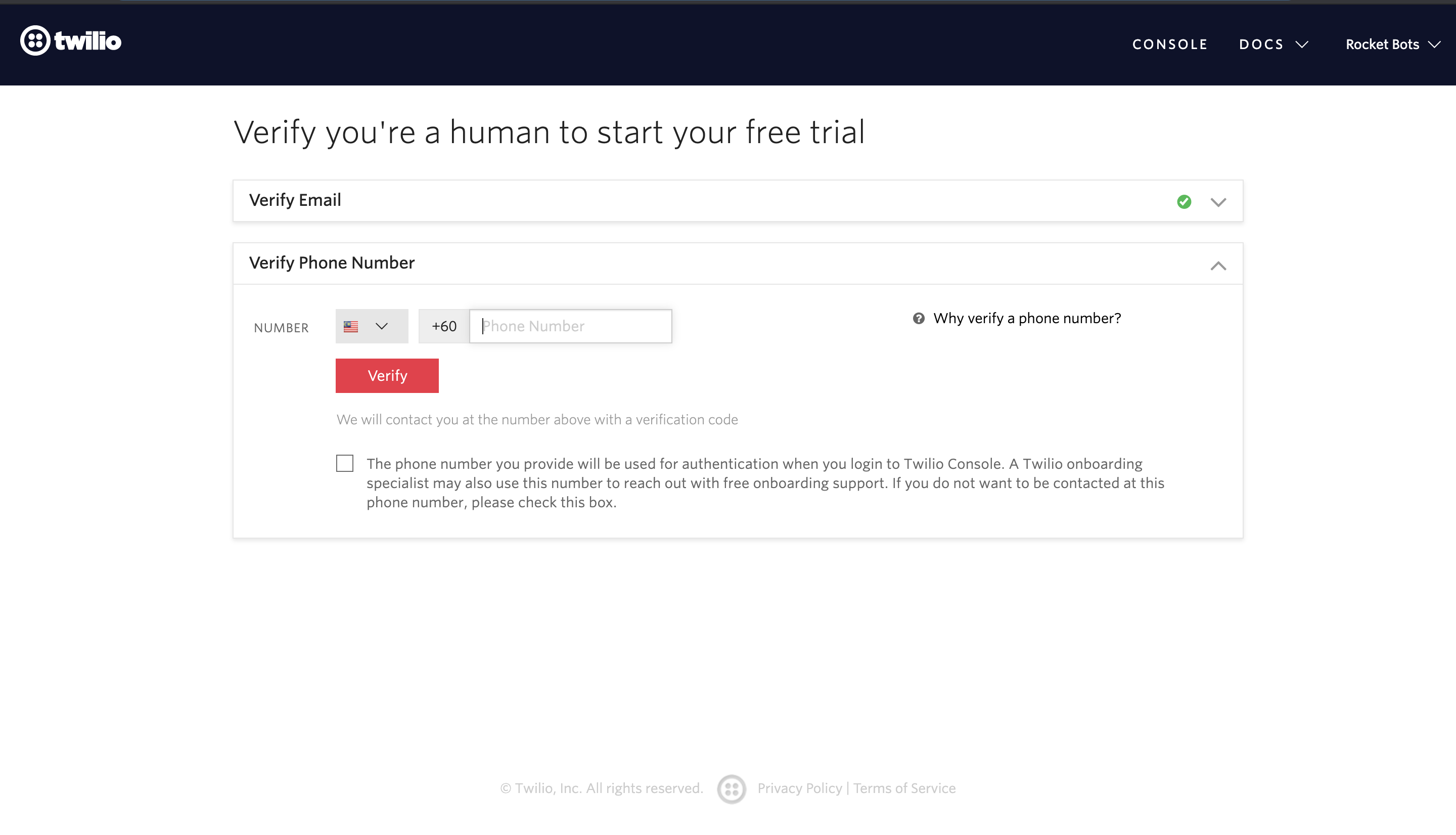 Getting a Twilio Account: Verify Your Details