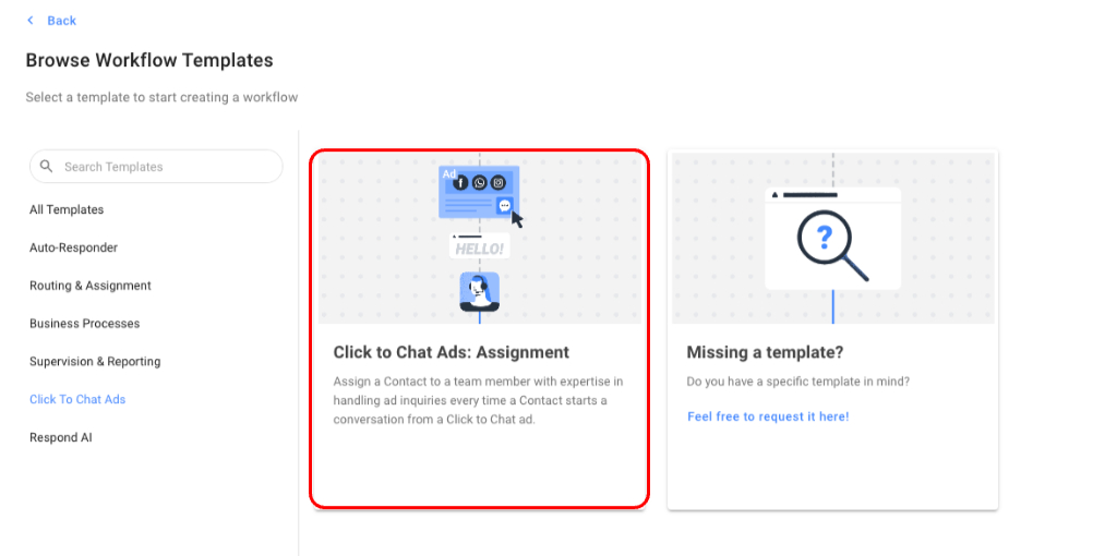 Next, go to Click to Chat Ads: Assignment template