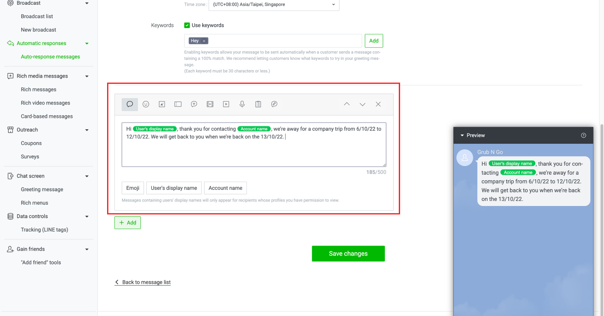 Auto reply LINE: Steps to format messages on LINE Official Account Manager