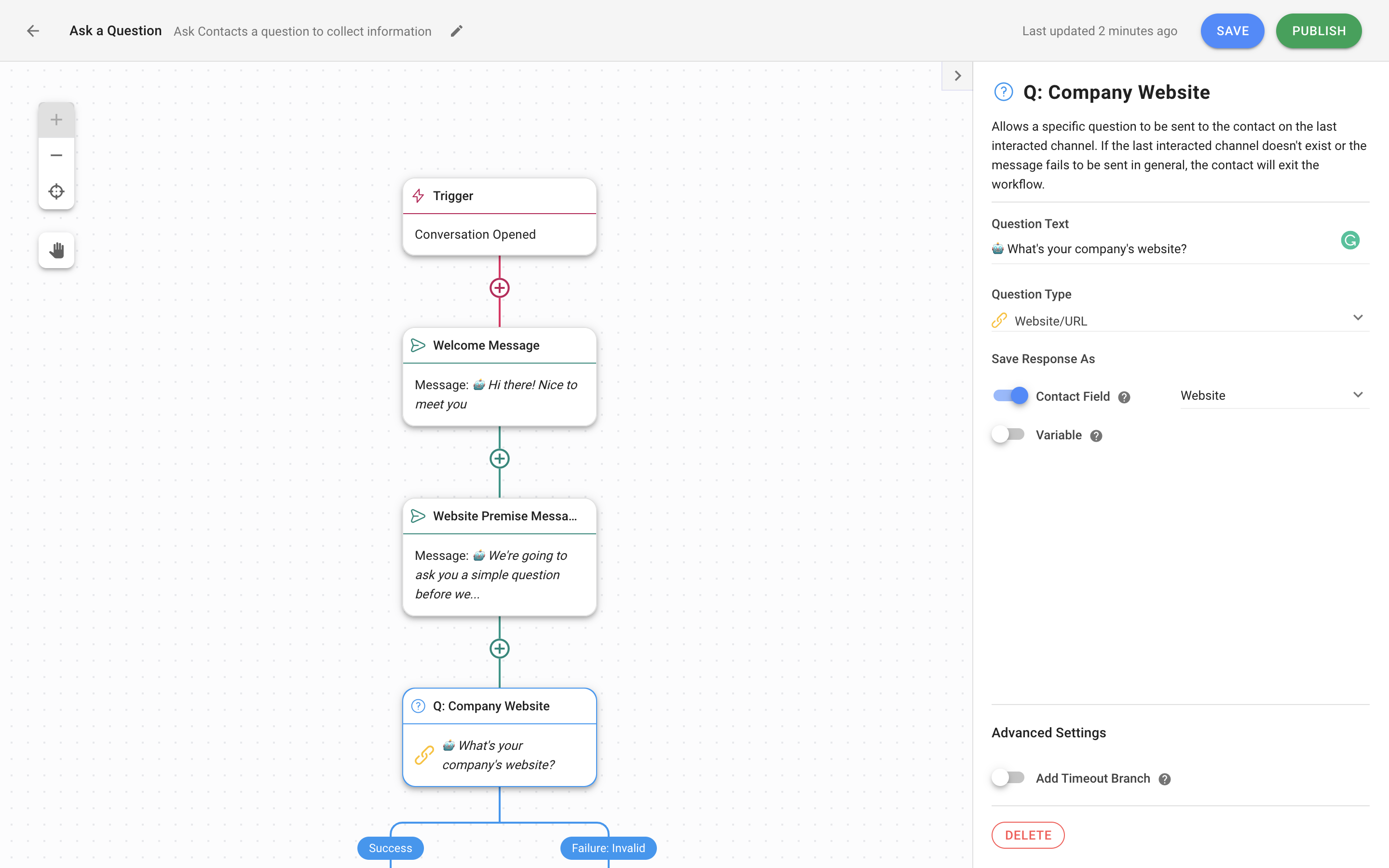 Asking for your customers’ website with a question bot