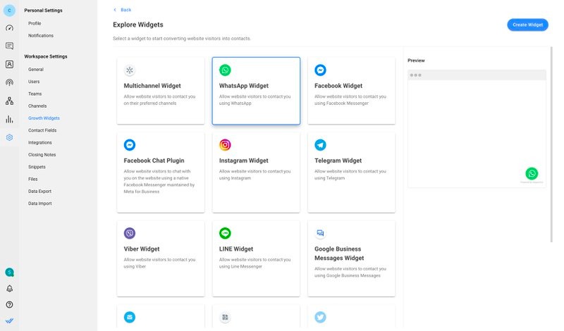 Respond.io omnichannel website widget supports a wide range of Channels