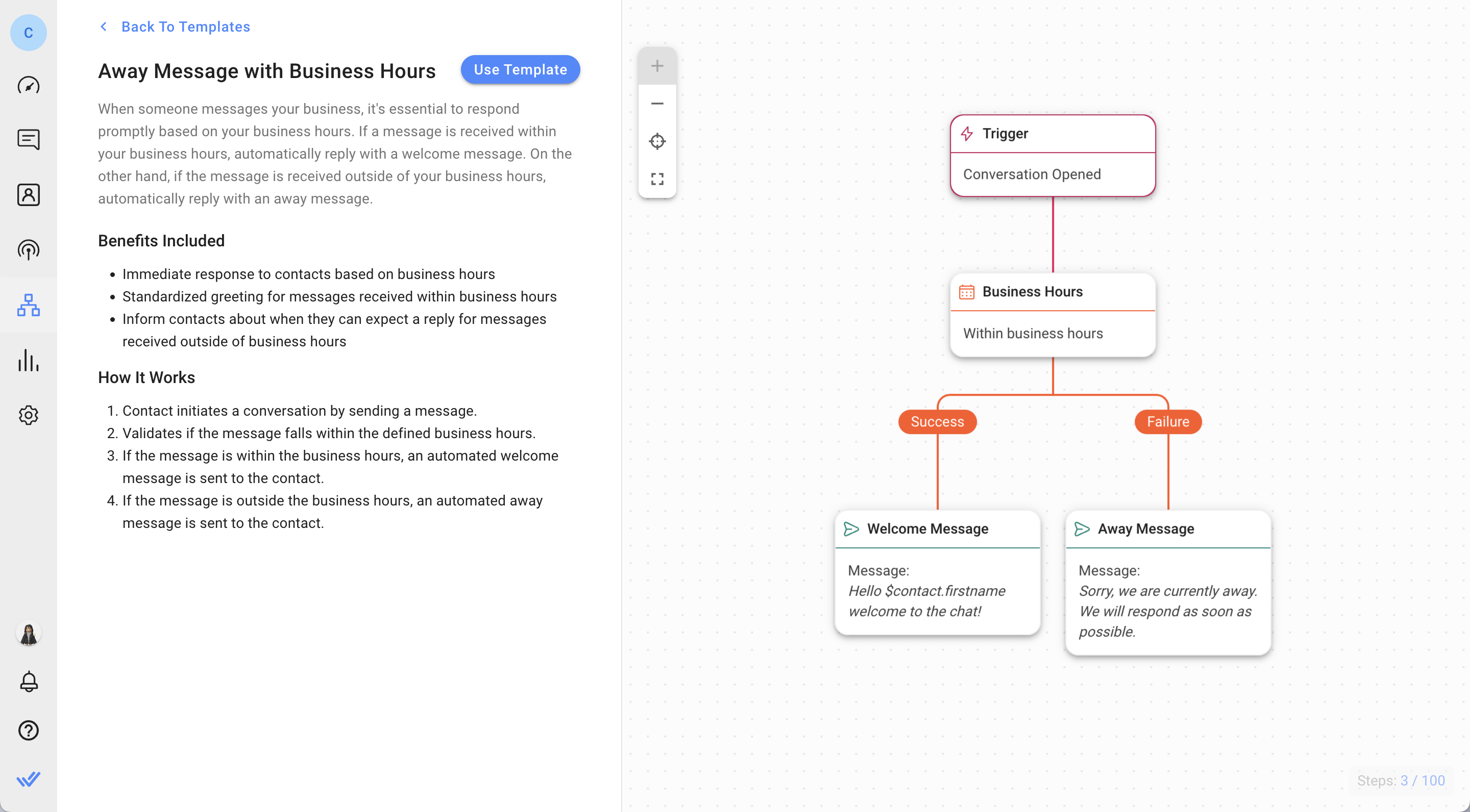 how to use a customer service automation software: Customers usually expect fast replies from businesses. However, this is difficult to achieve especially if your business is not operating 24/7. Therefore, it is important to manage their expectations when they contact you outside of business hours. Respond.io allows businesses to send welcome and away messages to customers in such scenarios. These messages can inform customers about the estimated response time, letting them know when to expect a reply. By proactively managing customer expectations, businesses can demonstrate their commitment to providing excellent service, even during off-hours.