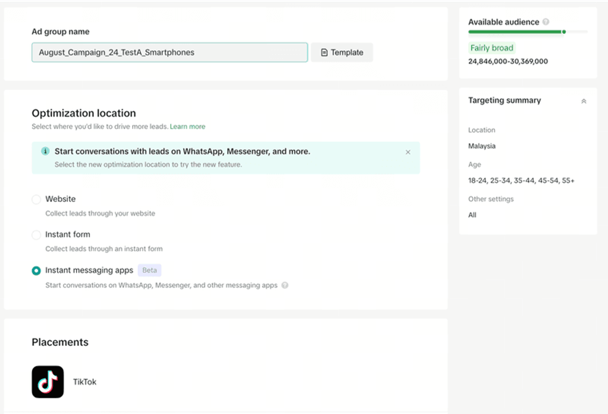 Step 2: Set up your TikTok lead gen ad targeting settings