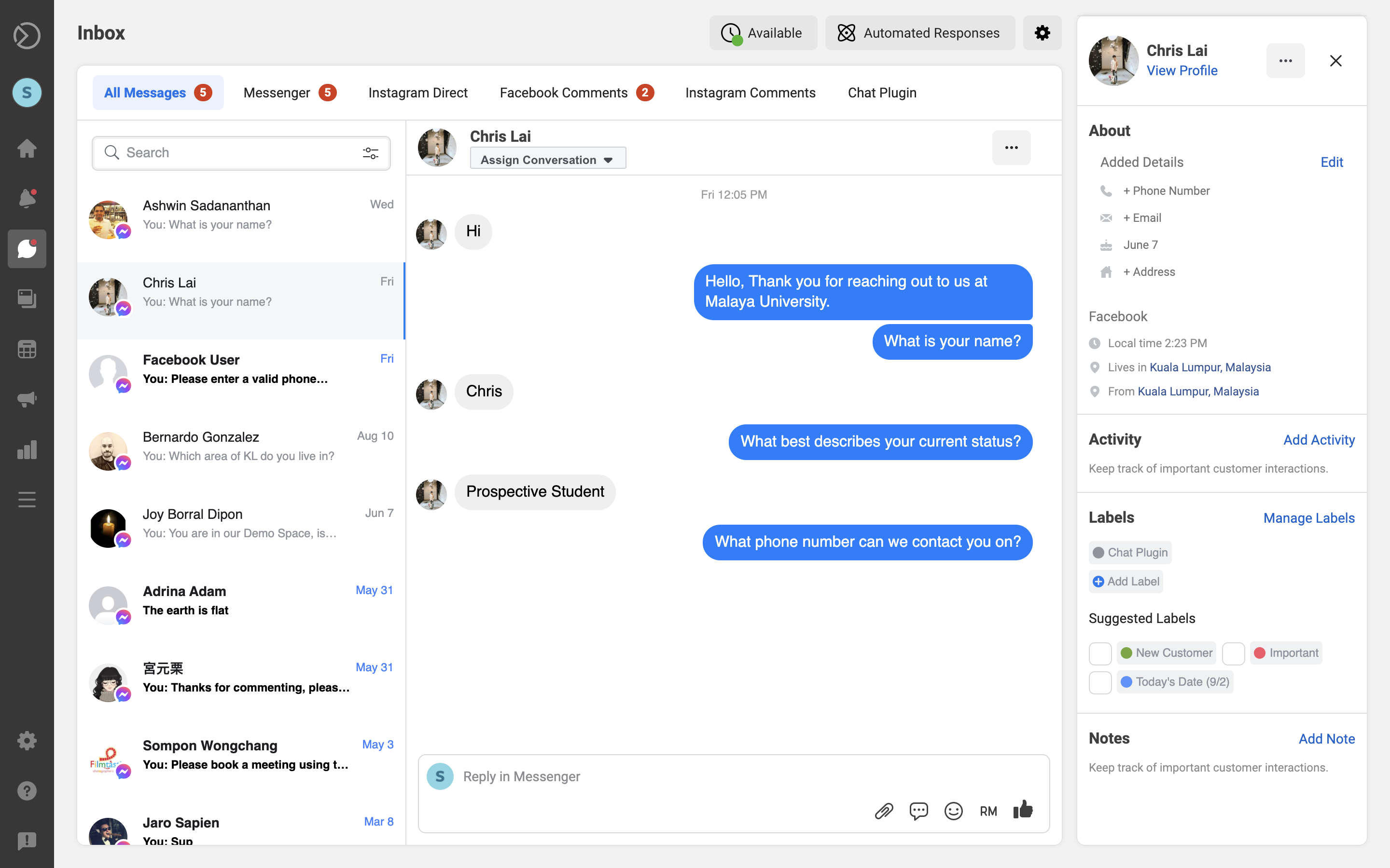 All your messenger widget conversations will be saved to Facebook Inbox. This is a benefit when you Add Facebook Messenger to Your Website.