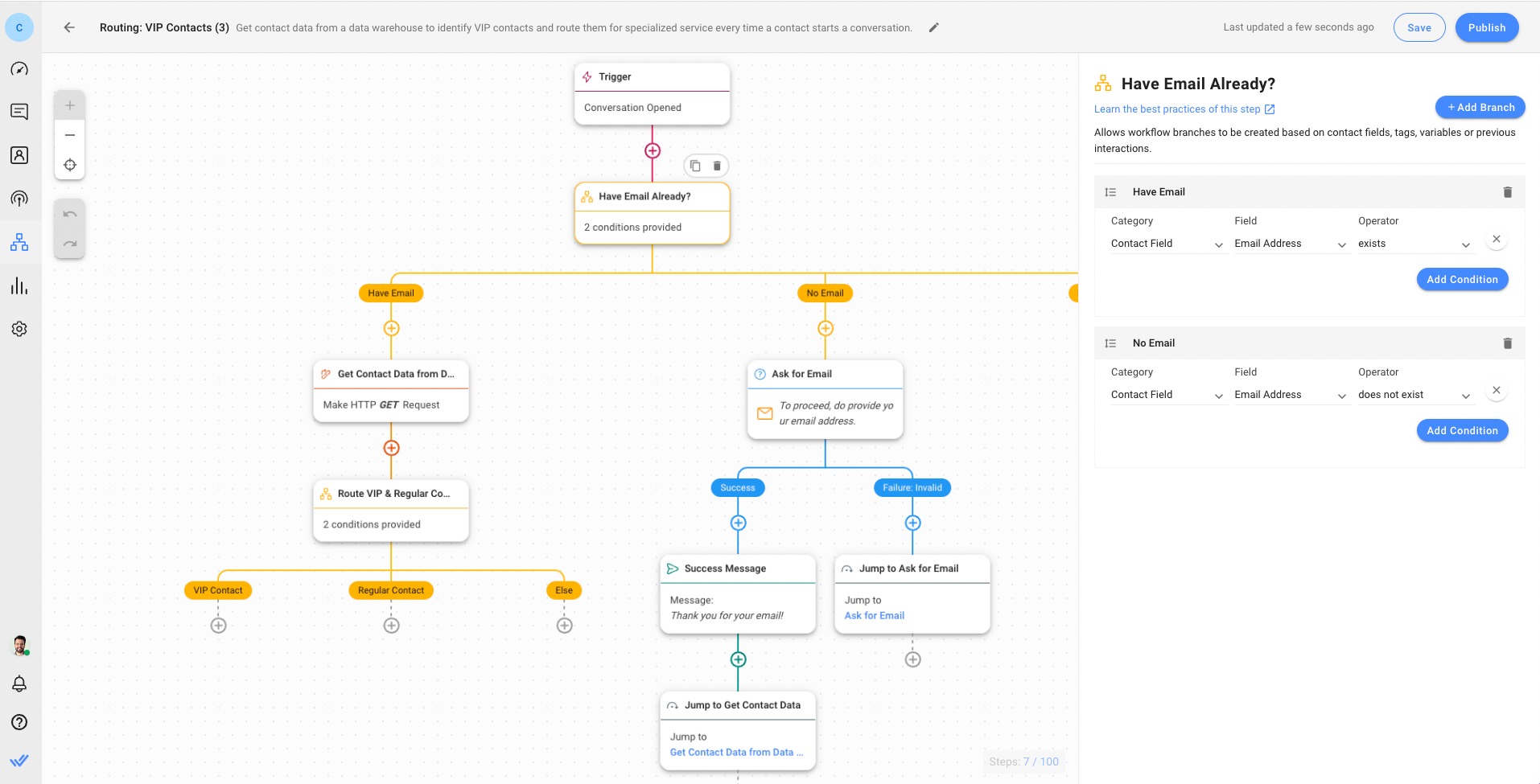 This image shows how to build a chat router using respond.io to route high-value customers.