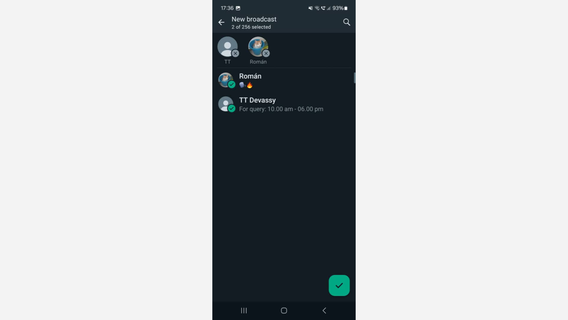 This image shows how to add contacts to your WhatsApp broadcast list.