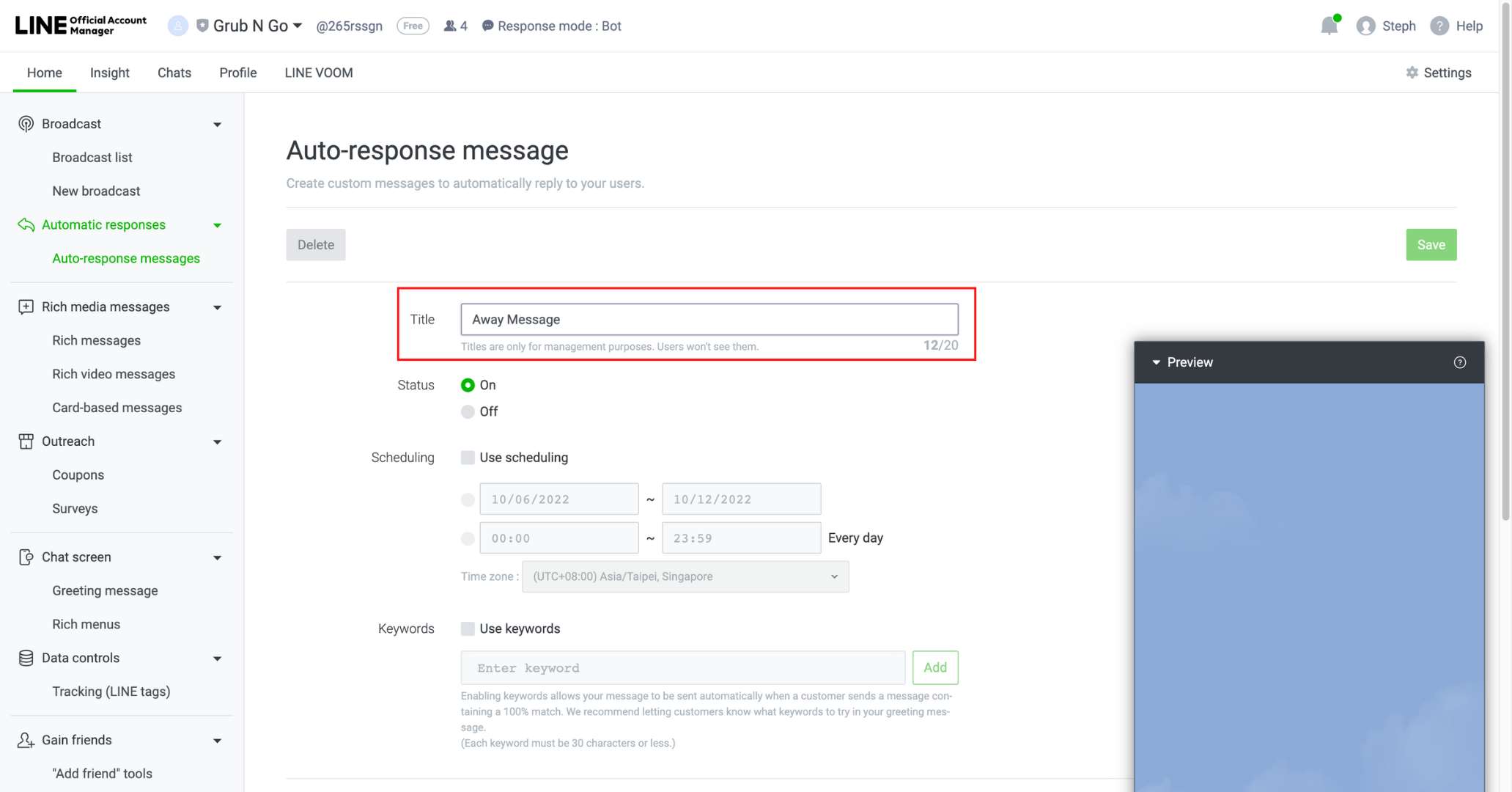 How to create LINE chat auto reply on LINE Official Account Manager