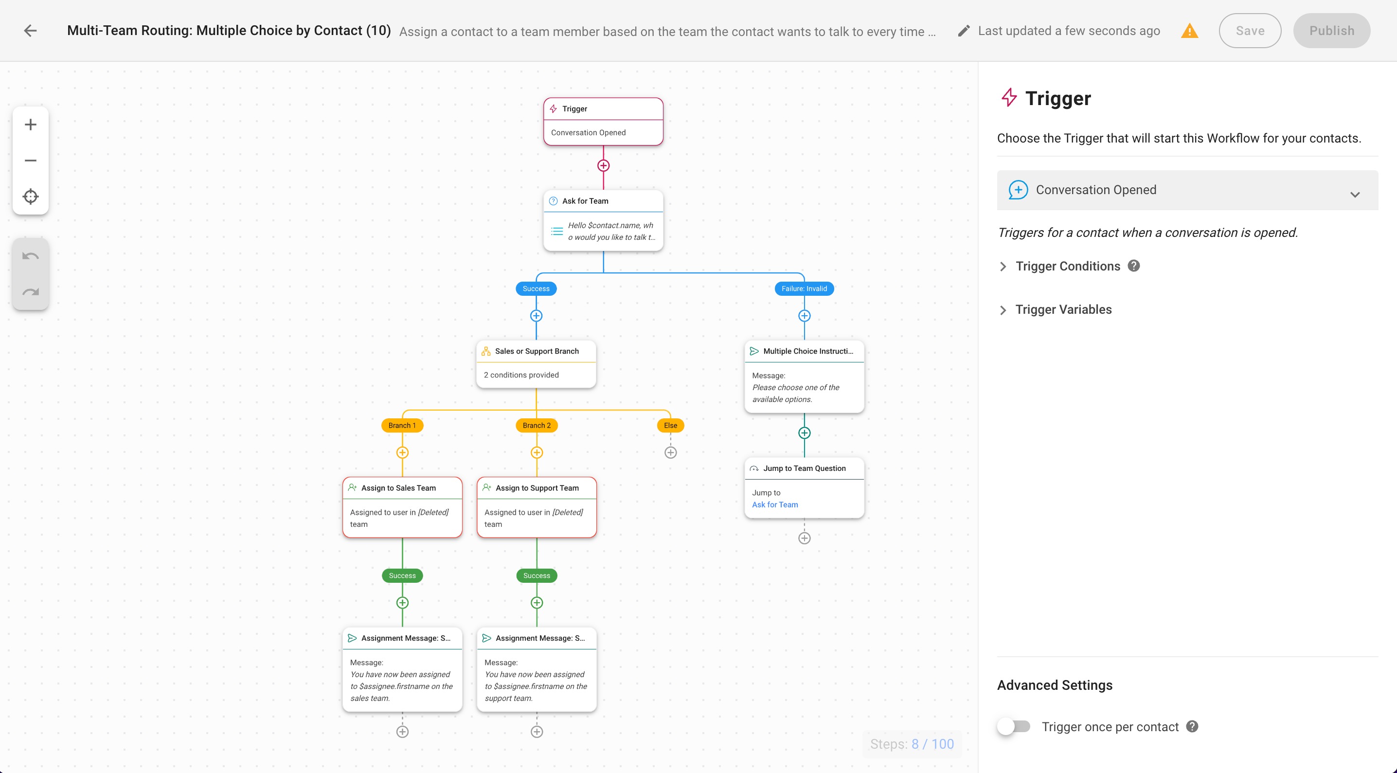 Example of Workflows on respond.io