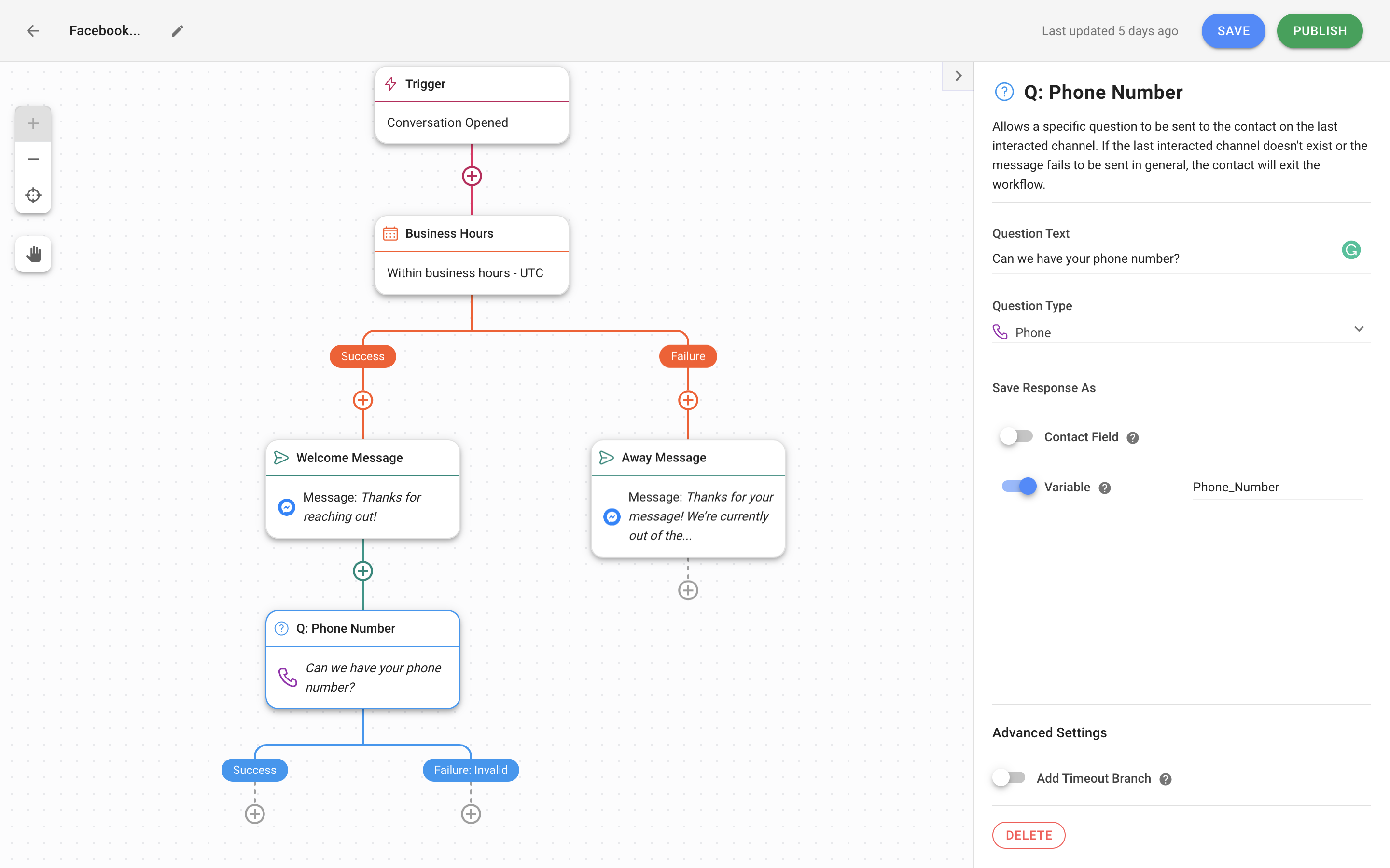 This is an image showing how to save customers' responses as a Variable in a Workflow